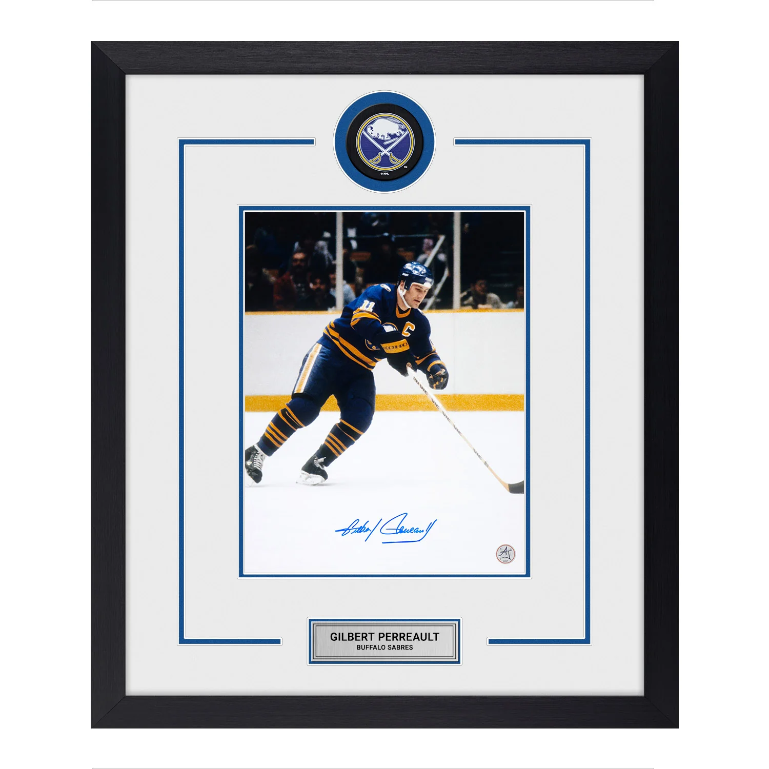 Gilbert Perreault Autographed Buffalo Sabres Puck Logo 23x27 Frame Gilbert Perreault Puck 23x27-logo-frame, Buffalo Sabres, supplier stock photo