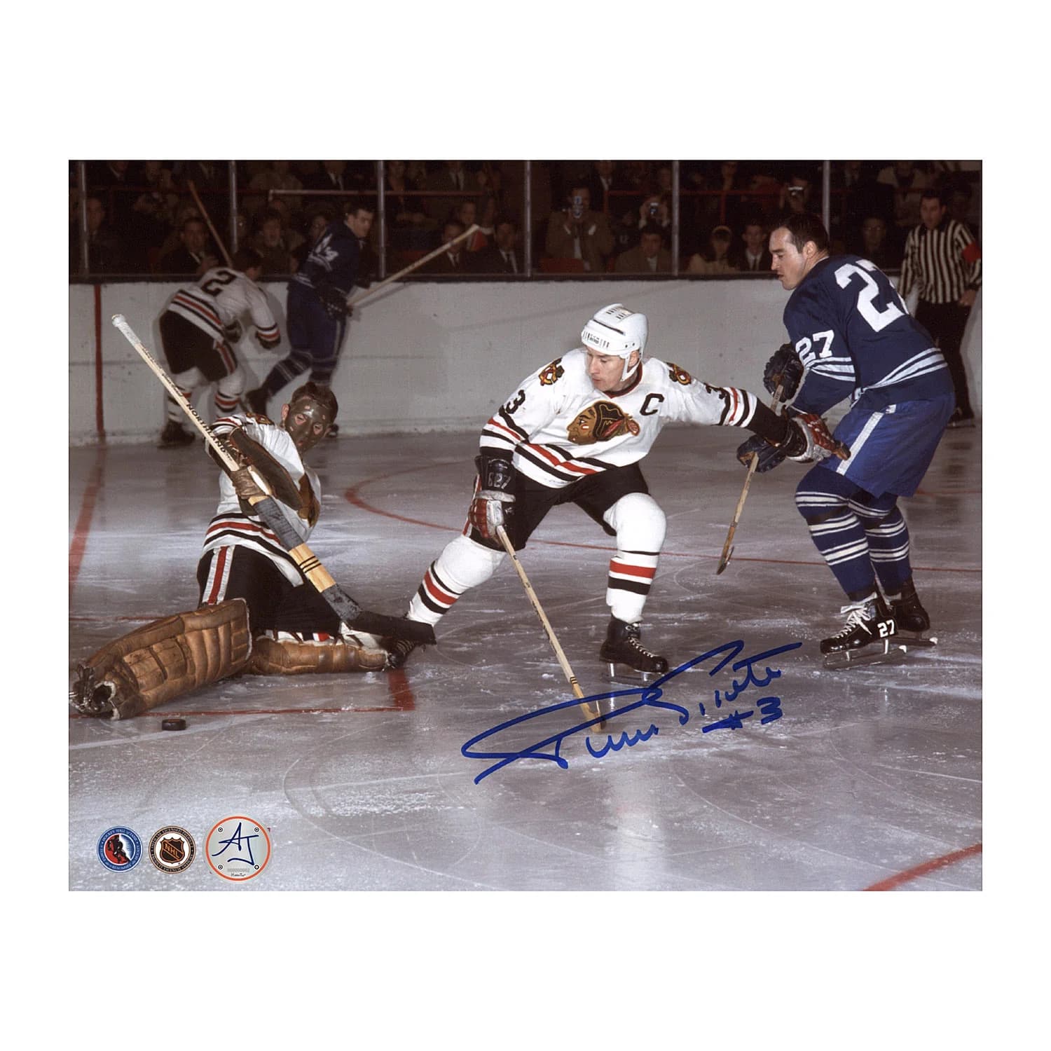 Pierre Pilote Signed Chicago Blackhawks Defence vs Leafs 8x10 Photo Pierre Pilote Photo 8x10-defence-vs-leafs, Chicago Blackhawks, supplier stock photo