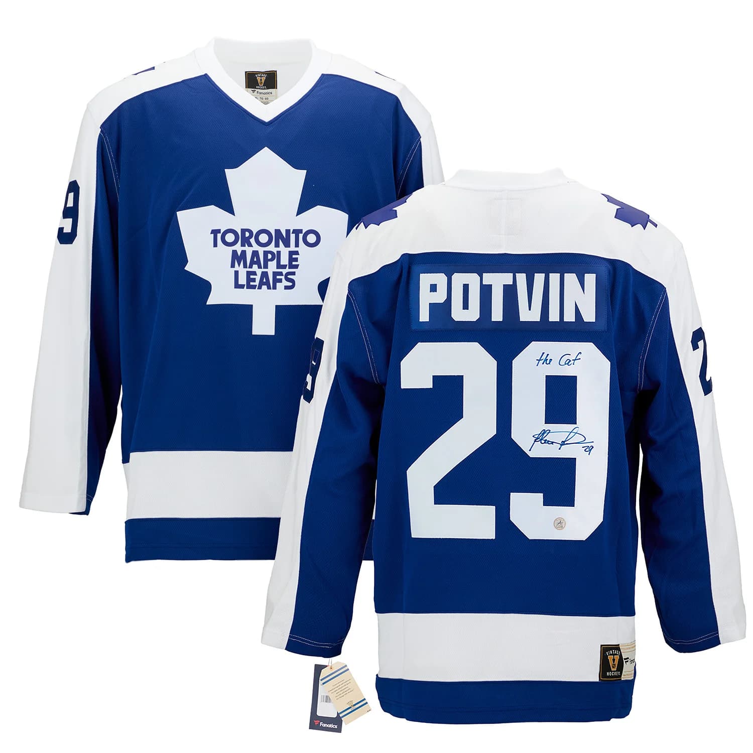 Felix Potvin Signed & Inscribed Toronto Maple Leafs Fanatics Throwback Jersey Felix Potvin Jersey inscribed-throwback, Toronto Maple Leafs, view 3, supplier stock photo
