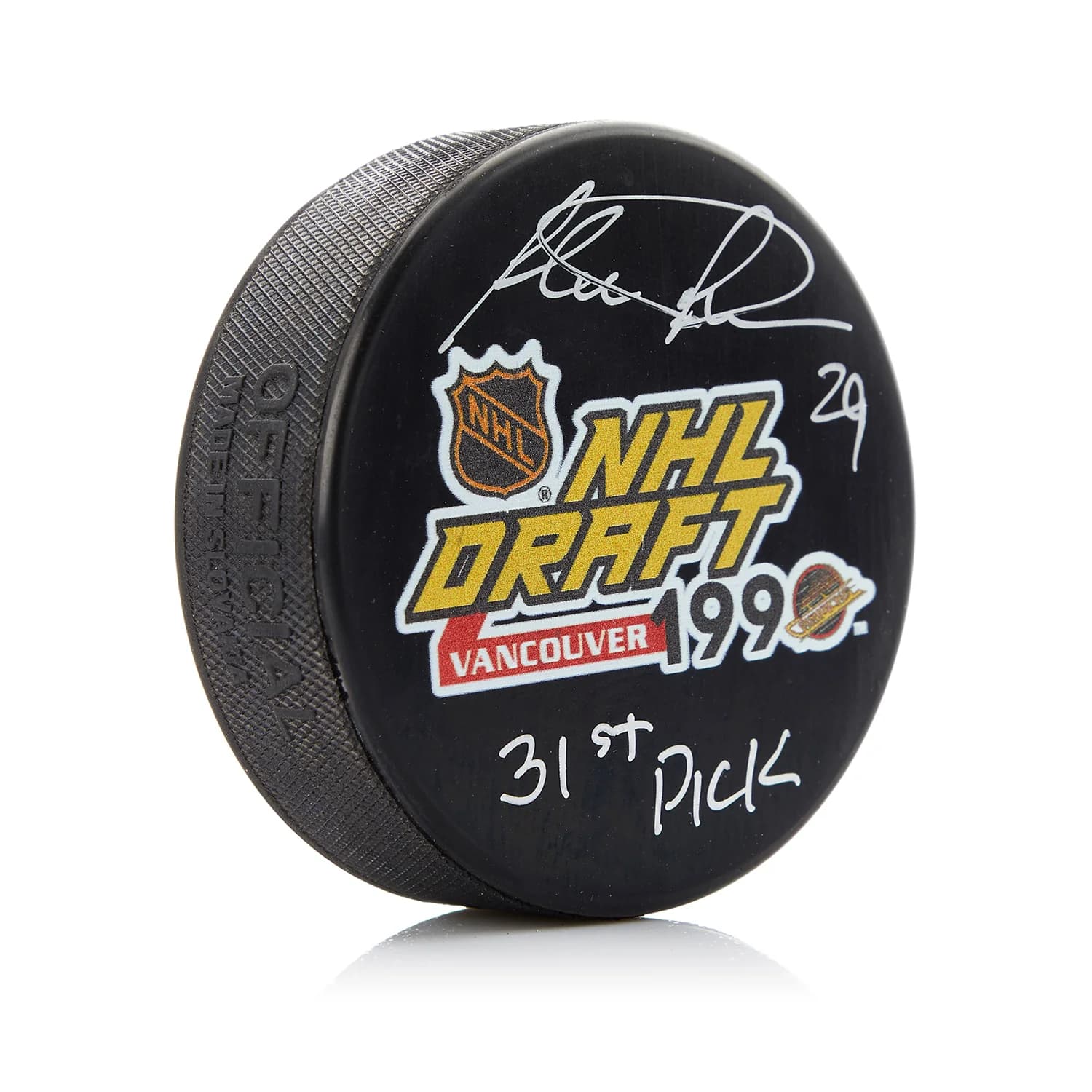 Felix Potvin Signed 1990 NHL Entry Draft Puck with 31st Pick Note Felix Potvin Puck 1990-nhl-entry-draft-31st-pick, supplier stock photo