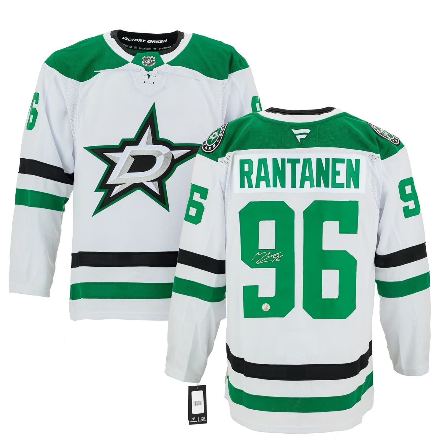 Mikko Rantanen Signed Dallas Stars White Fanatics Premium Jersey Mikko Rantanen Jersey white-premium, Dallas Stars, view 3, supplier stock photo