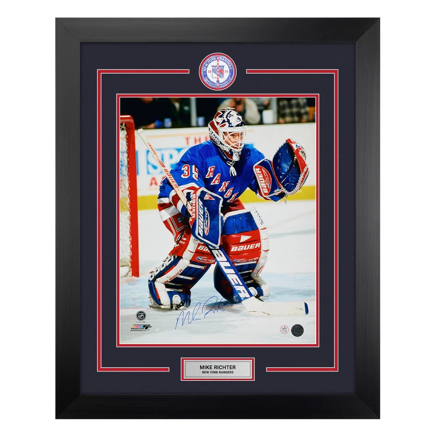 Mike Richter Autographed New York Rangers Centre Ice Logo 26x32 Frame Mike Richter Other 26x32-centre-ice-logo-frame, New York Rangers, supplier stock photo