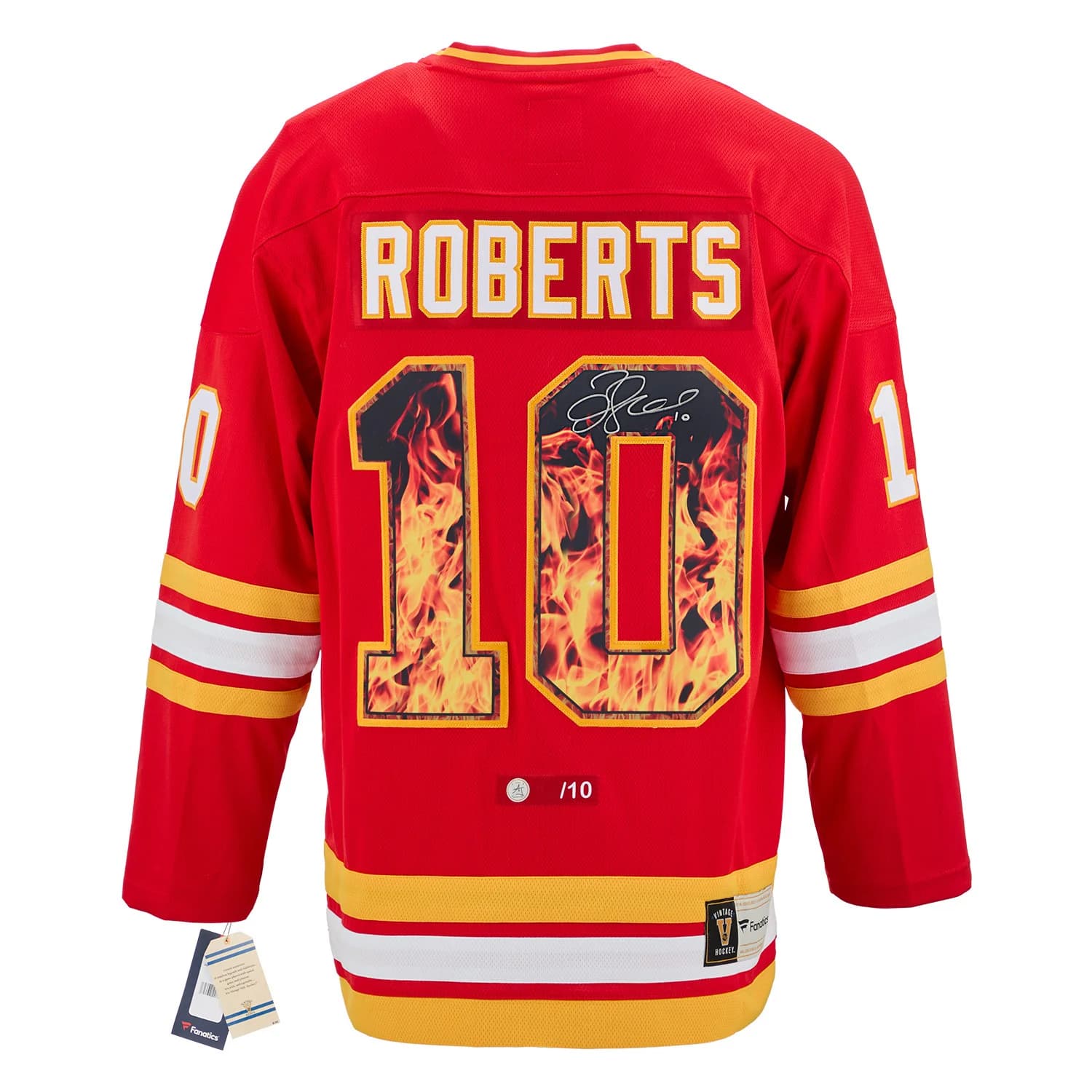 Gary Roberts Autographed Calgary Flames Roaring Fire Art Jersey #/10 Gary Roberts Jersey gary-roberts-calgary-flames-roaring-fire, Calgary Flames, supplier stock photo