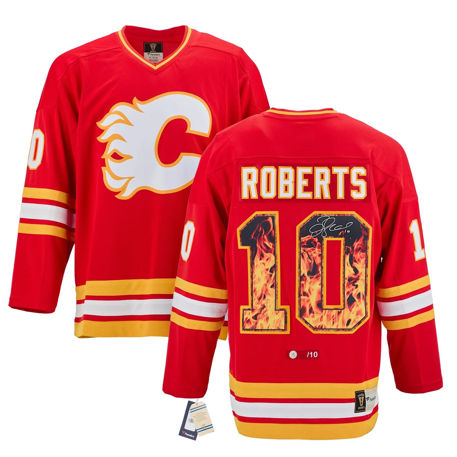 Gary Roberts Autographed Calgary Flames Roaring Fire Art Jersey #/10 Gary Roberts Jersey gary-roberts-calgary-flames-roaring-fire, Calgary Flames, view 3, supplier stock photo