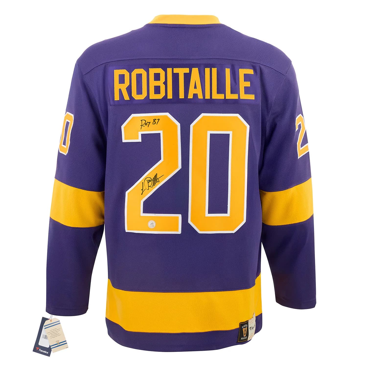 Luc Robitaille Signed Los Angeles Kings Rookie Fanatics Throwback Jersey with ROY Note Luc Robitaille Jersey rookie-throwback-roy-note, Los Angeles Kings, supplier stock photo