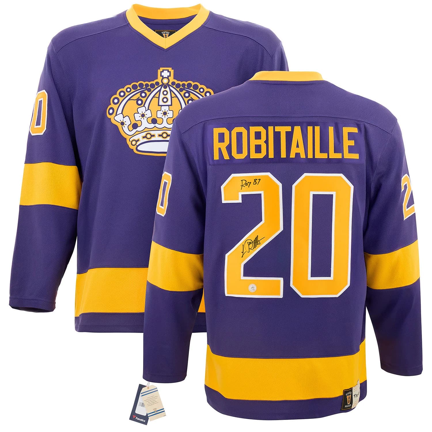 Luc Robitaille Signed Los Angeles Kings Rookie Fanatics Throwback Jersey with ROY Note Luc Robitaille Jersey rookie-throwback-roy-note, Los Angeles Kings, view 3, supplier stock photo