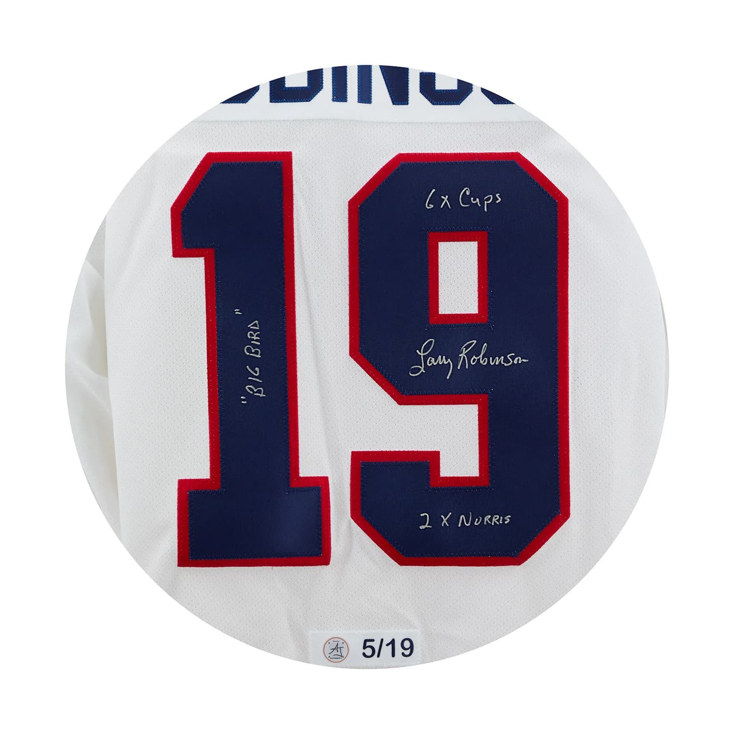 Larry Robinson Montreal Canadiens Signed & Inscribed CCM Stats Jersey #5/19 Larry Robinson Jersey larry-robinson-inscribed-ccm-stats-5, Montreal Canadiens, view 3, supplier stock photo