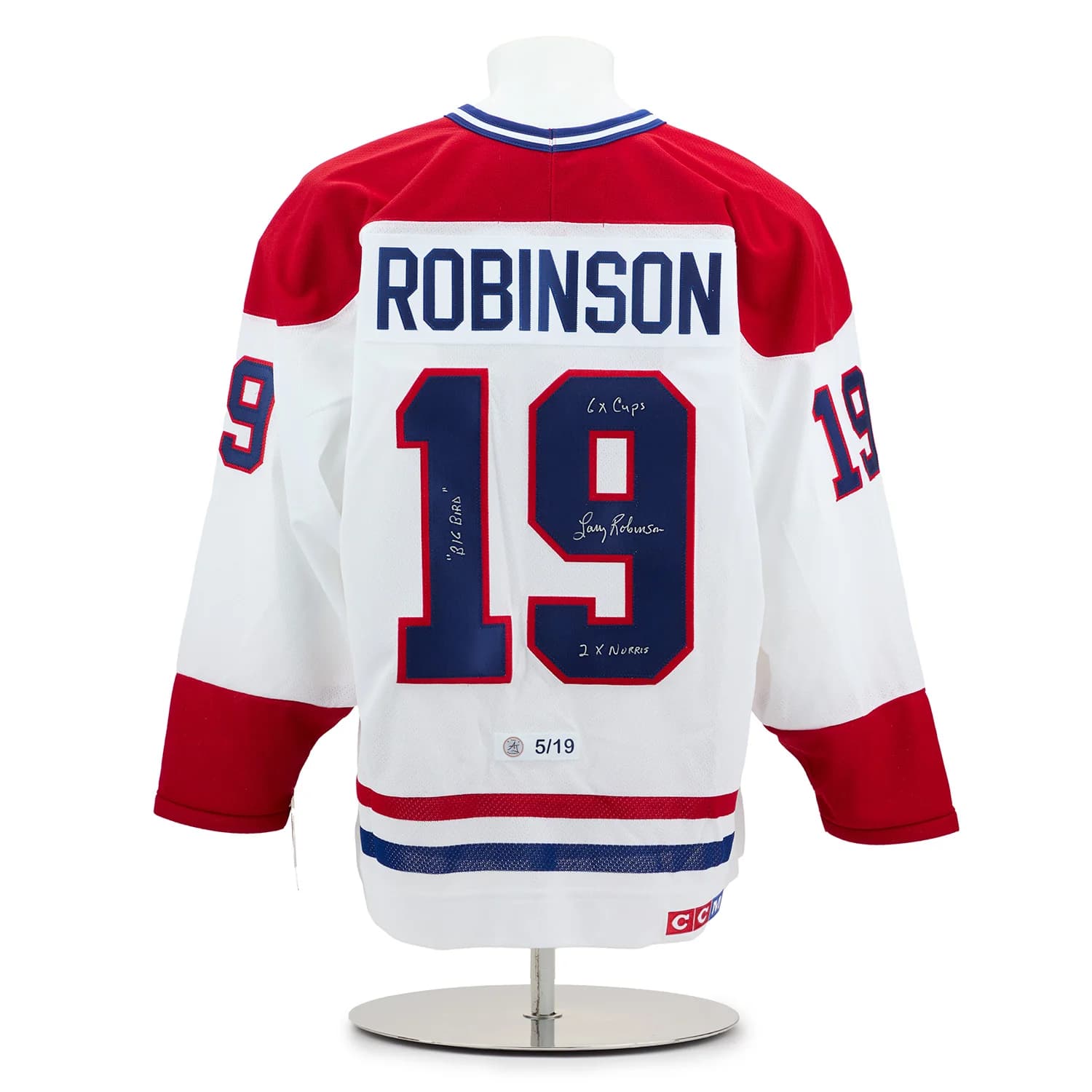 Larry Robinson Montreal Canadiens Signed & Inscribed CCM Stats Jersey #5/19 Larry Robinson Jersey larry-robinson-inscribed-ccm-stats-5, Montreal Canadiens, supplier stock photo