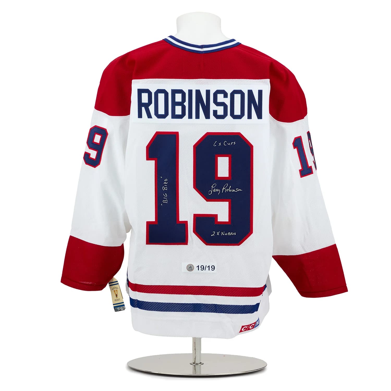 Larry Robinson Montreal Canadiens Signed & Inscribed CCM Stats Jersey #19/19 Larry Robinson Jersey larry-robinson-inscribed-ccm-stats-19, Montreal Canadiens, supplier stock photo