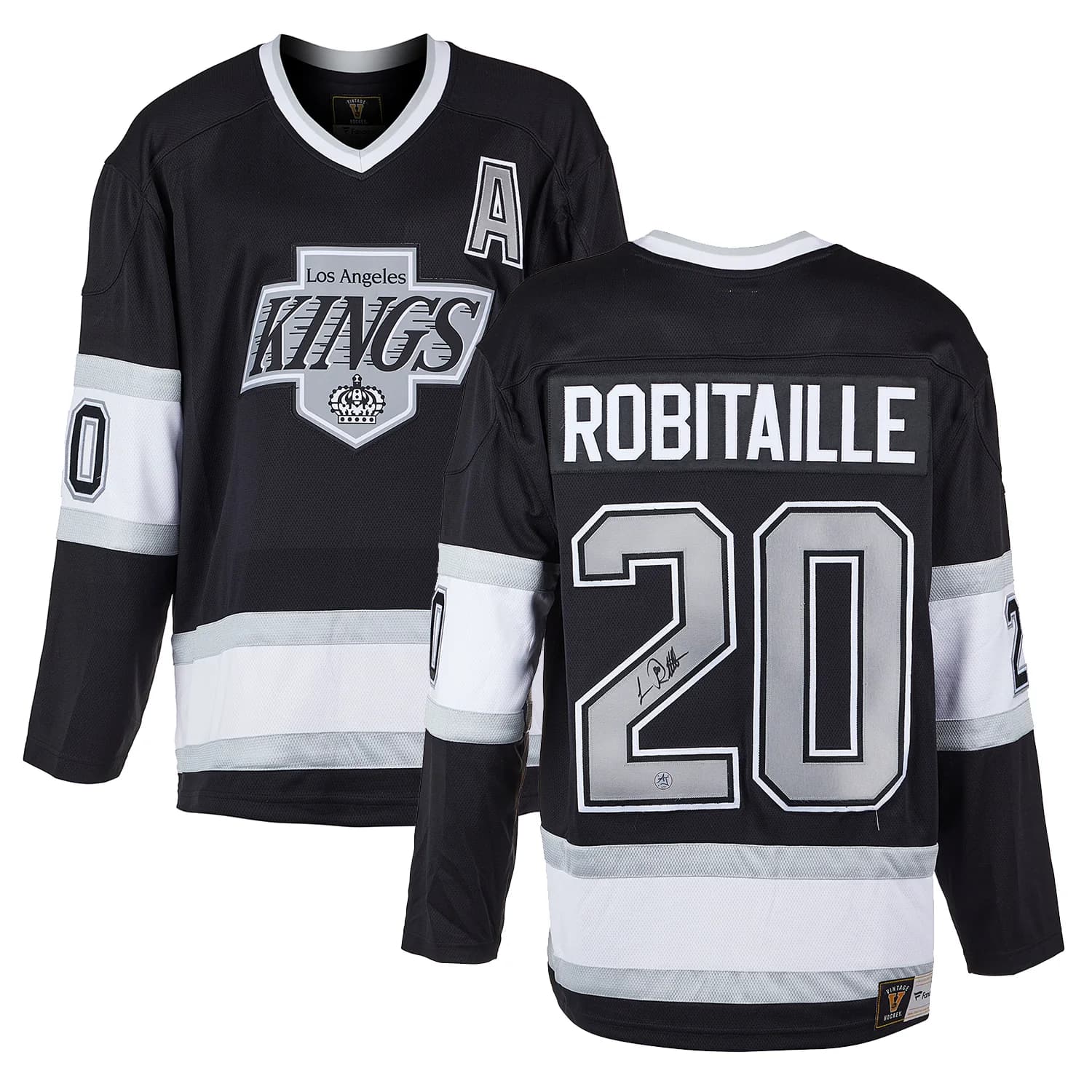 Luc Robitaille Autographed Los Angeles Kings Black Fanatics Throwback Jersey Luc Robitaille Jersey black-throwback, Los Angeles Kings, view 3, supplier stock photo