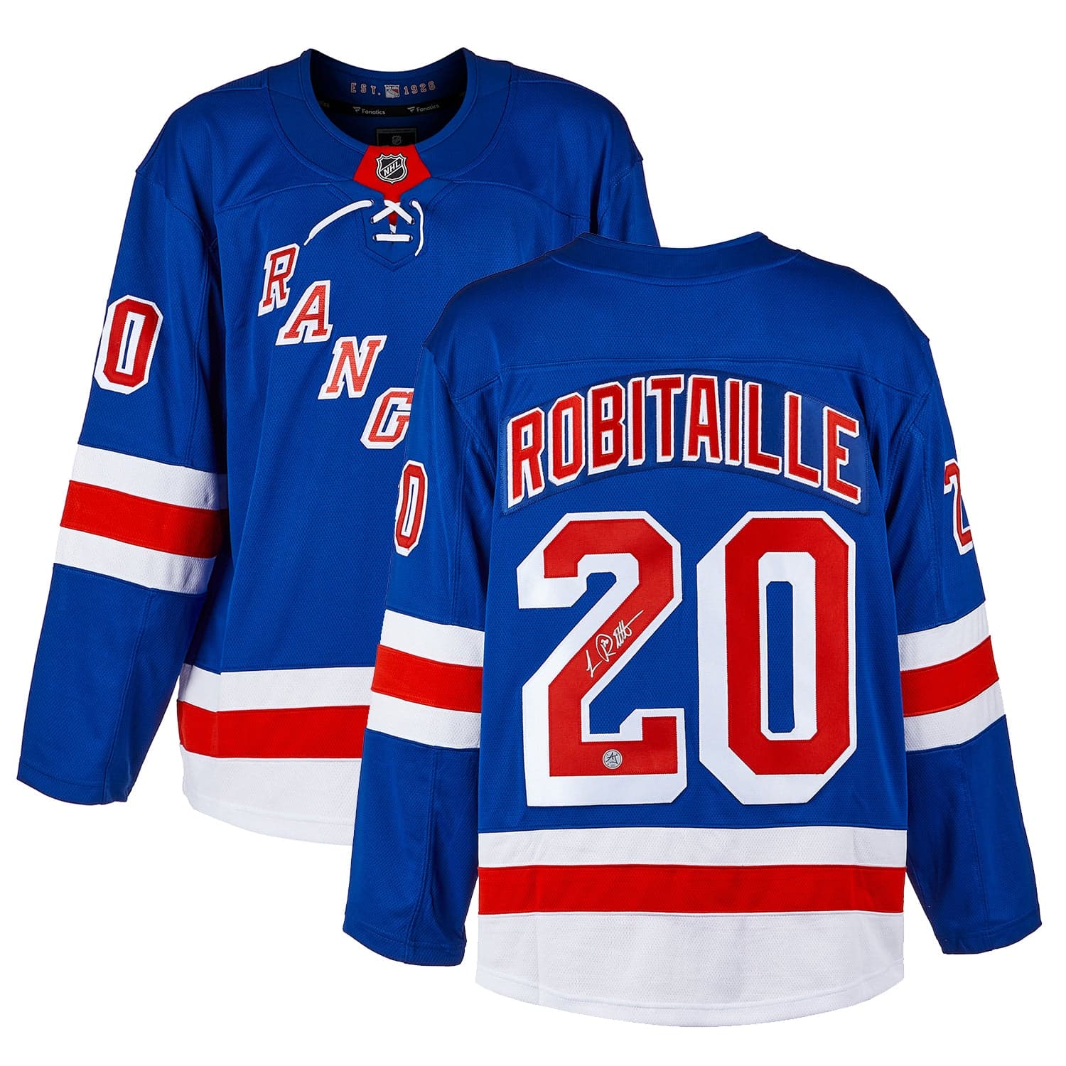 Luc Robitaille Autographed New York Rangers Fanatics Breakaway Jersey Luc Robitaille Jersey breakaway, New York Rangers, view 3, supplier stock photo