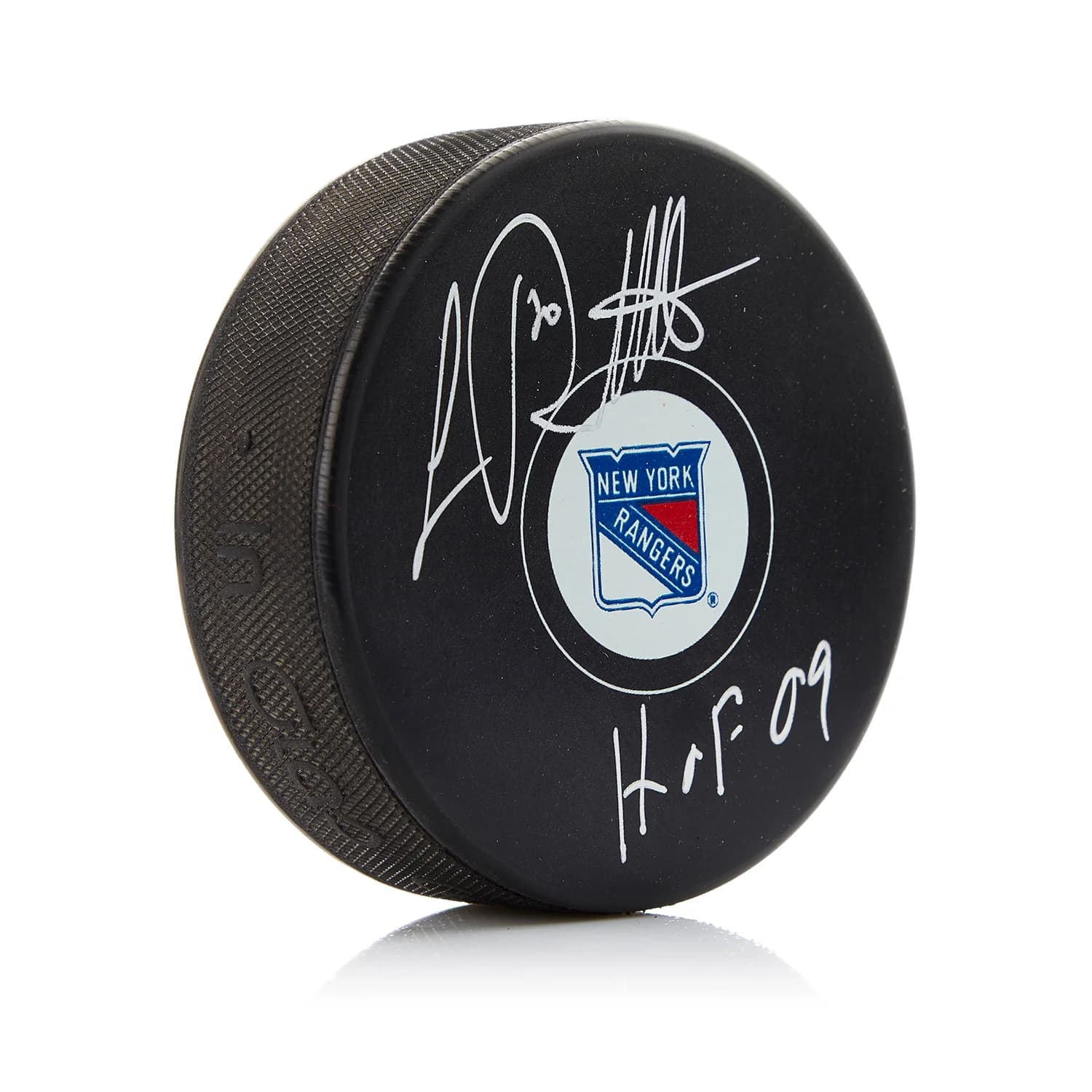 Luc Robitaille Autographed New York Rangers Hockey Puck with HOF Note Luc Robitaille Puck hockey-hof-note, New York Rangers, supplier stock photo