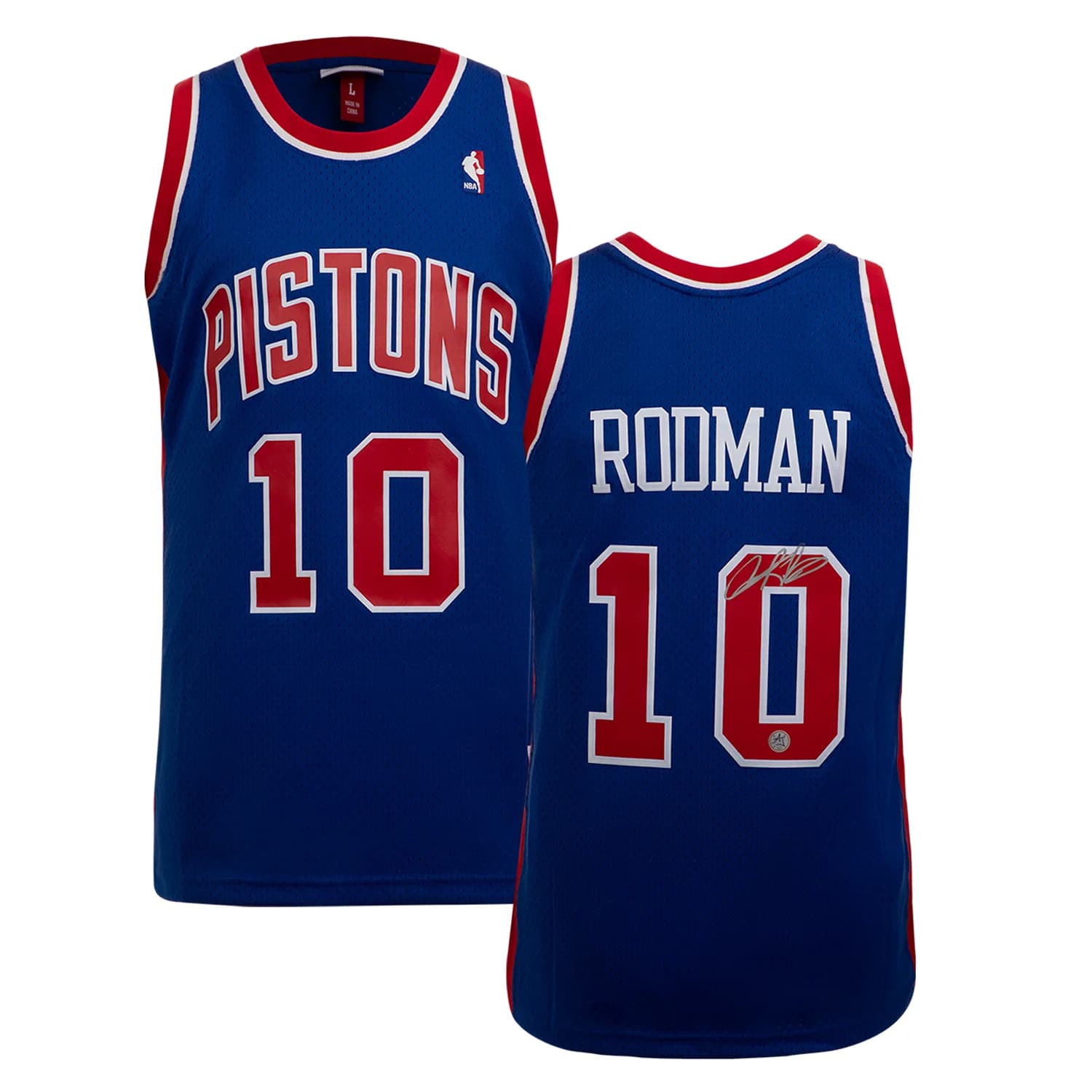 Dennis Rodman Autographed Detroit Pistons Mitchell & Ness Jersey Dennis Rodman Jersey mitchell-ness, Detroit Pistons, view 3, supplier stock photo