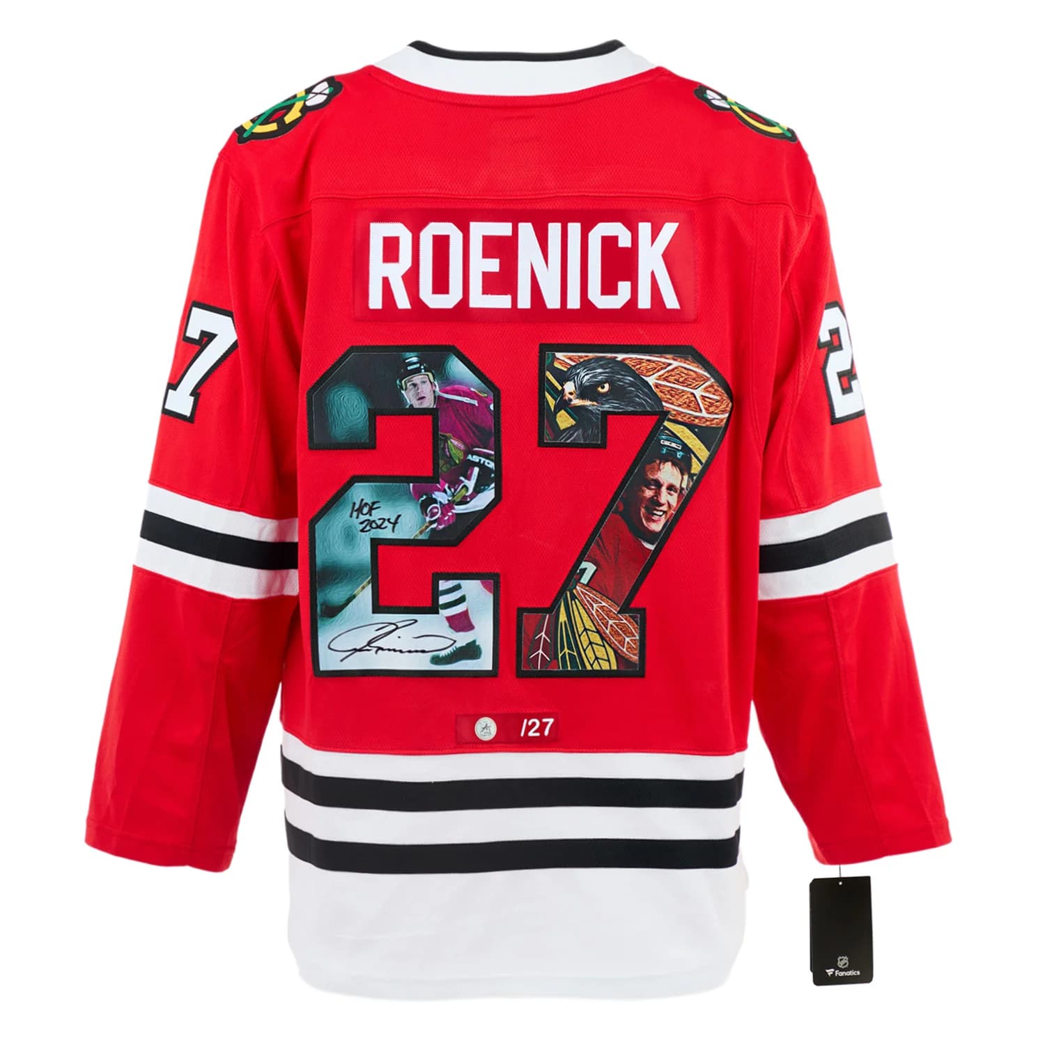 Jeremy Roenick Signed Chicago Blackhawks Player Profile Art Jersey #/27 Jeremy Roenick Jersey player-profile-art-27, Chicago Blackhawks, supplier stock photo