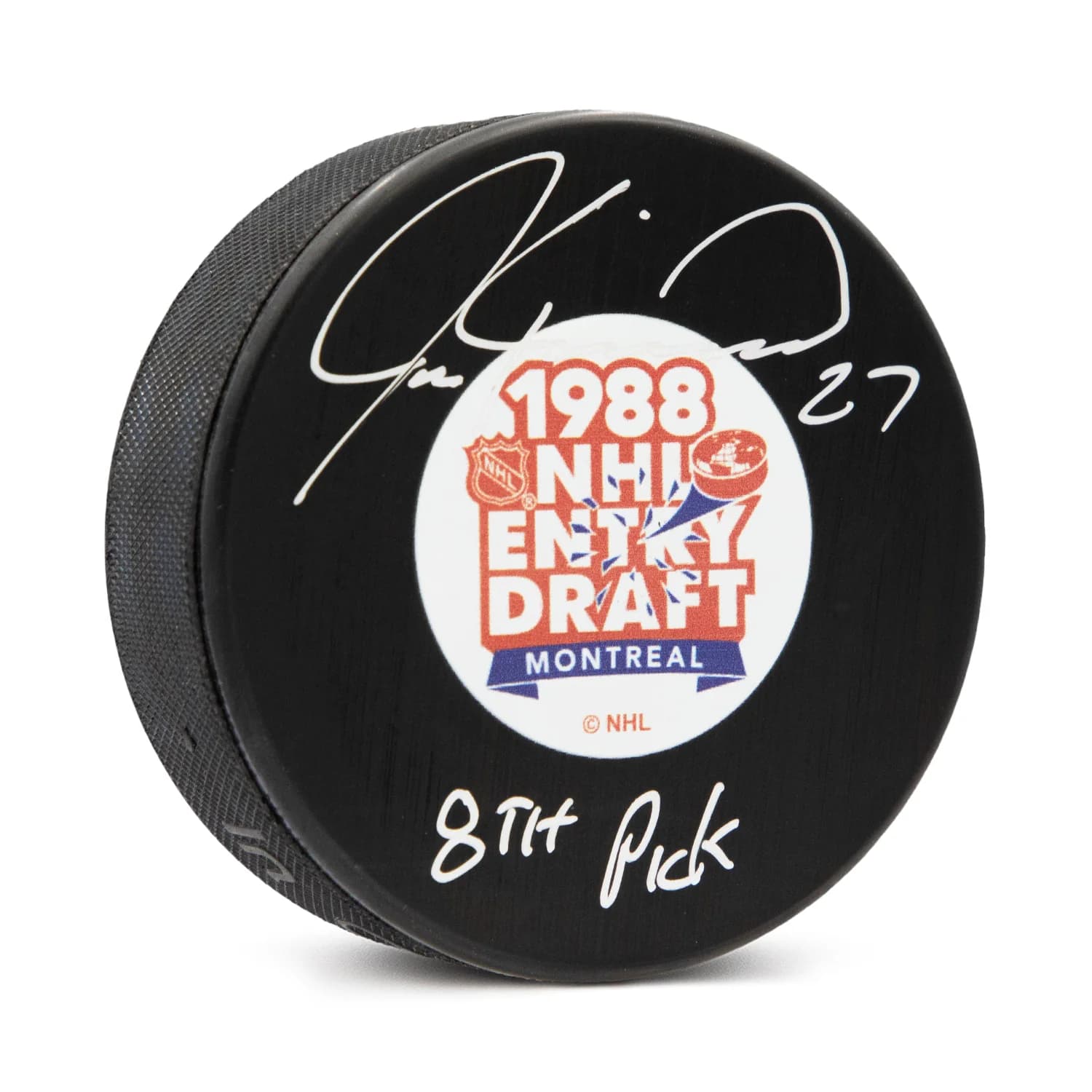Jeremy Roenick Signed 1988 NHL Entry Draft Puck with 8th Pick Note Jeremy Roenick Puck 1988-nhl-entry-draft-8th-pick, supplier stock photo