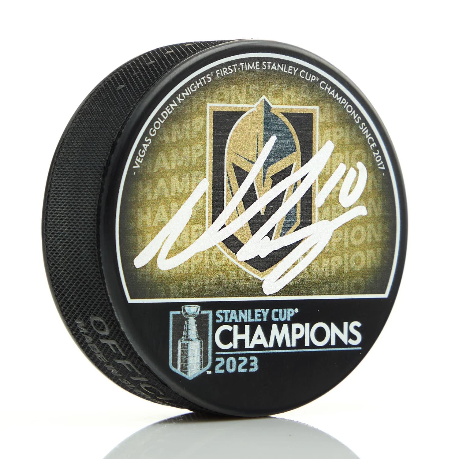 Nic Roy Autographed Vegas Golden Knights 2023 Stanley Cup Puck Nic Roy Puck 2023-stanley-cup, Vegas Golden Knights, supplier stock photo