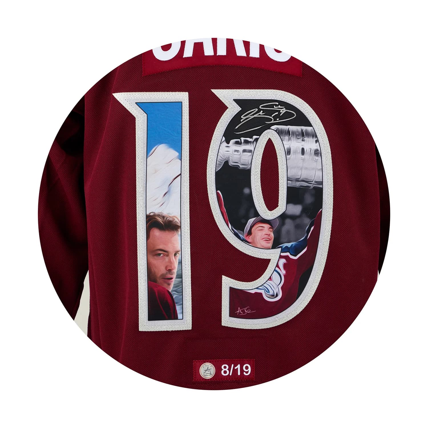 Joe Sakic Signed Colorado Avalanche Championship Portrait Art Jersey #8/19 Joe Sakic Jersey joe-sakic-colorado-avalanche-championship, Colorado Avalanche, view 3, supplier stock photo