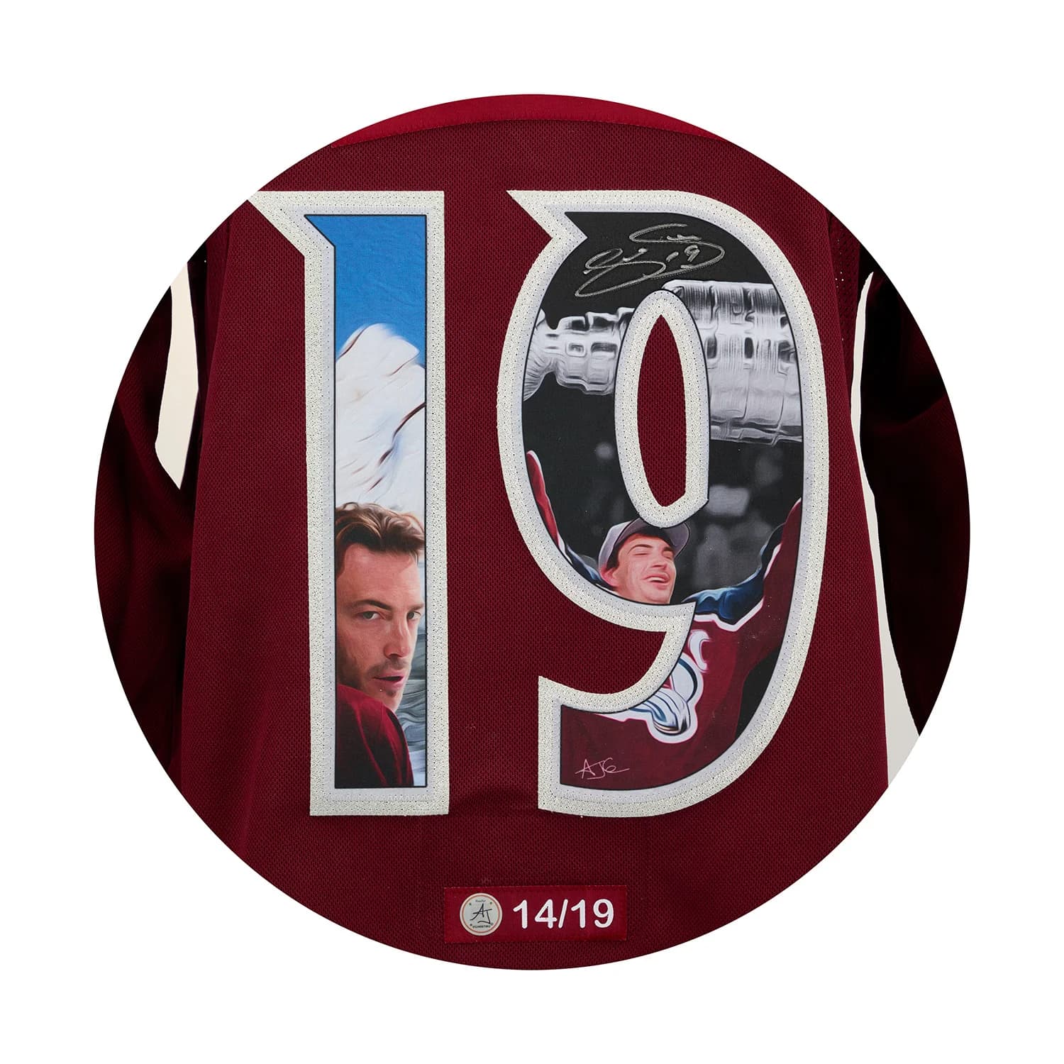 Joe Sakic Signed Colorado Avalanche Championship Portrait Art Jersey #14/19 Joe Sakic Jersey joe-sakic-colorado-avalanche-championship, Colorado Avalanche, view 3, supplier stock photo