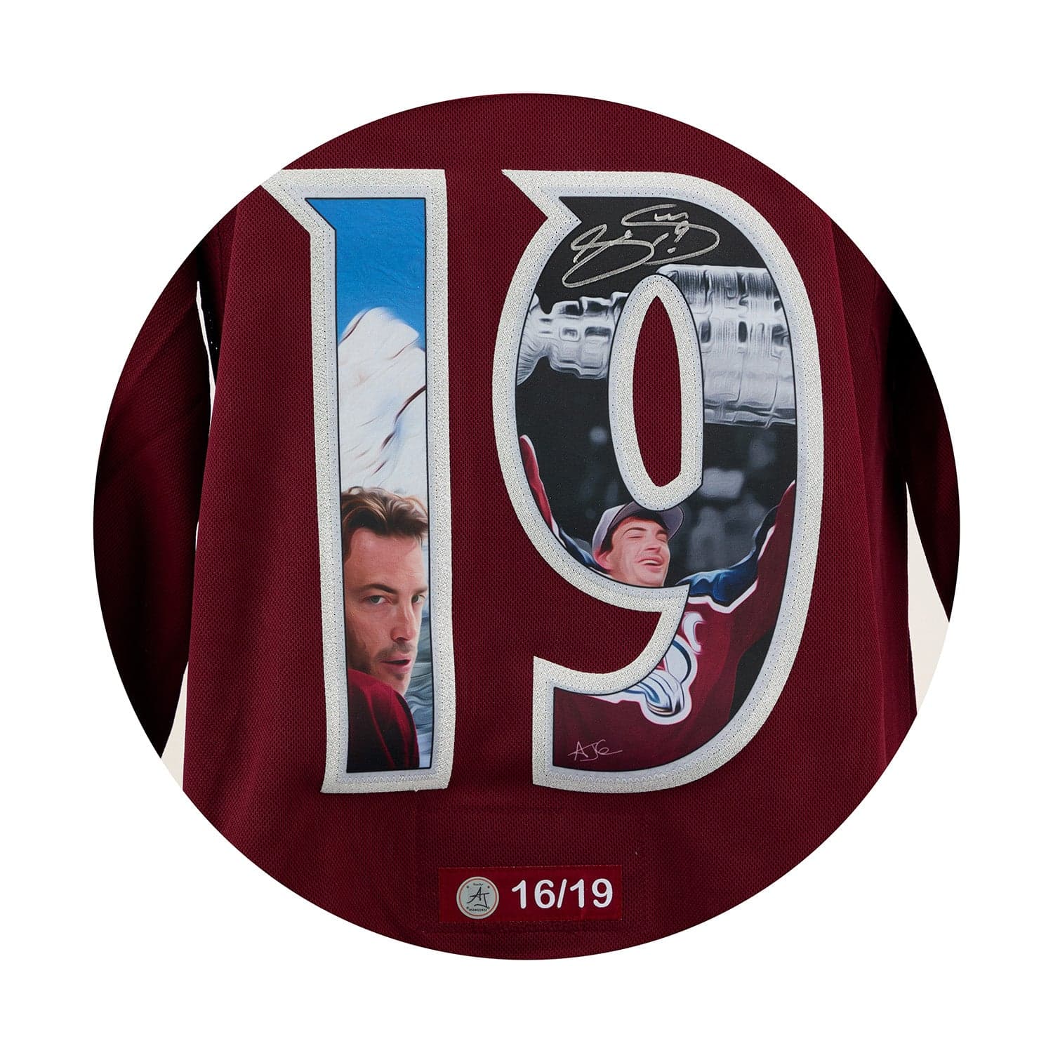 Joe Sakic Signed Colorado Avalanche Championship Portrait Art Jersey #16/19 Joe Sakic Jersey joe-sakic-colorado-avalanche-championship, Colorado Avalanche, view 3, supplier stock photo