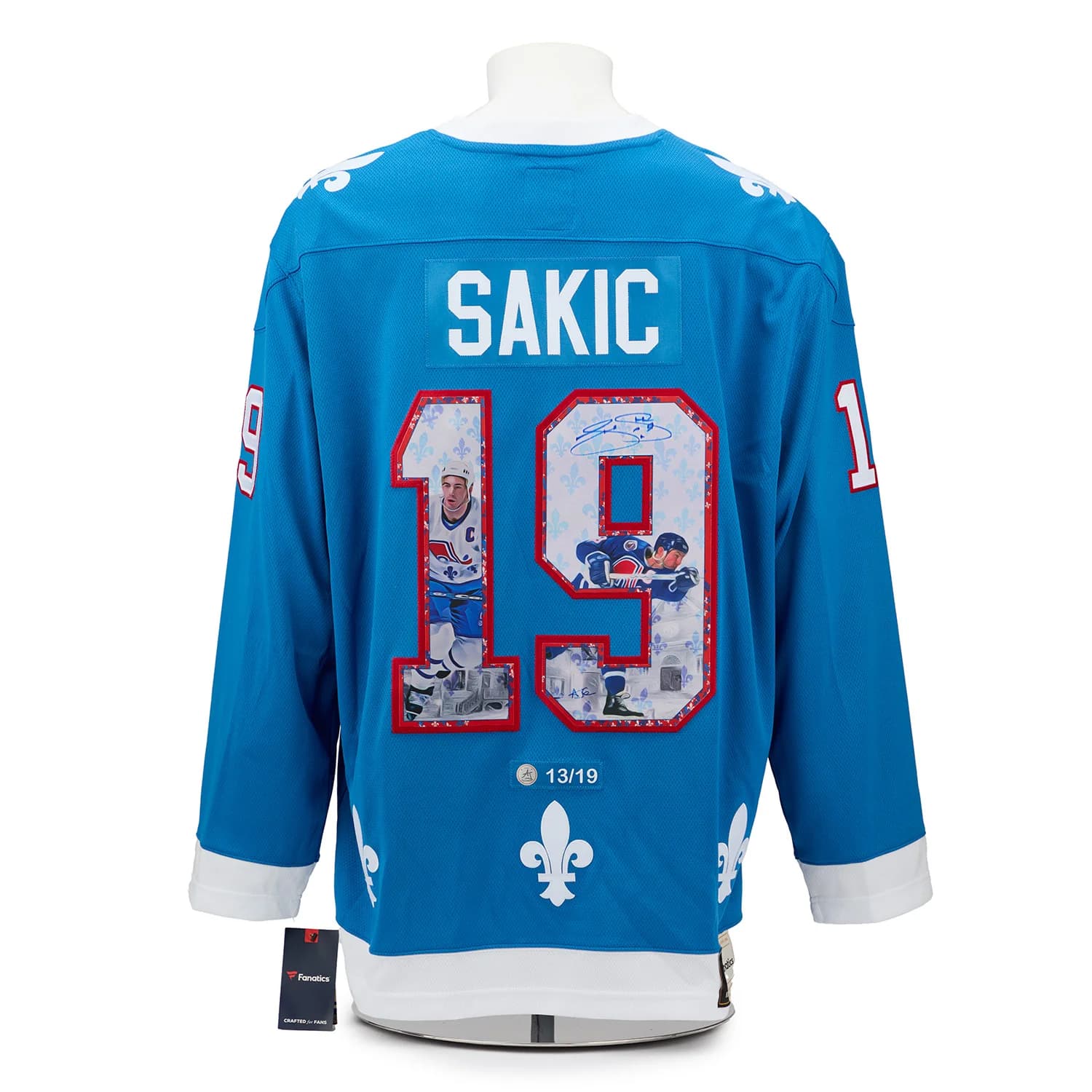 Joe Sakic Signed Quebec Nordiques Winter Fleurs-De-Lis Art Jersey #13/19 Joe Sakic Jersey joe-sakic-quebec-nordiques-winter-fleurs, supplier stock photo