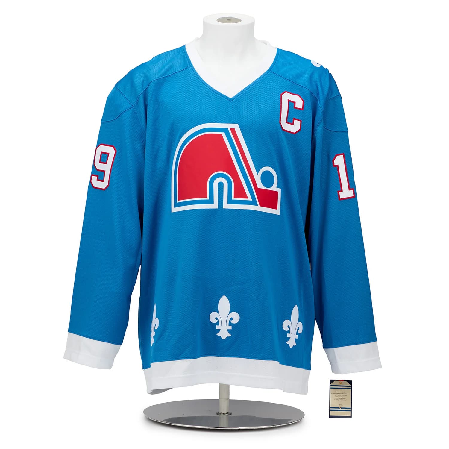 Joe Sakic Signed Quebec Nordiques Winter Fleurs-De-Lis Art Jersey #13/19 Joe Sakic Jersey joe-sakic-quebec-nordiques-winter-fleurs, view 2, supplier stock photo