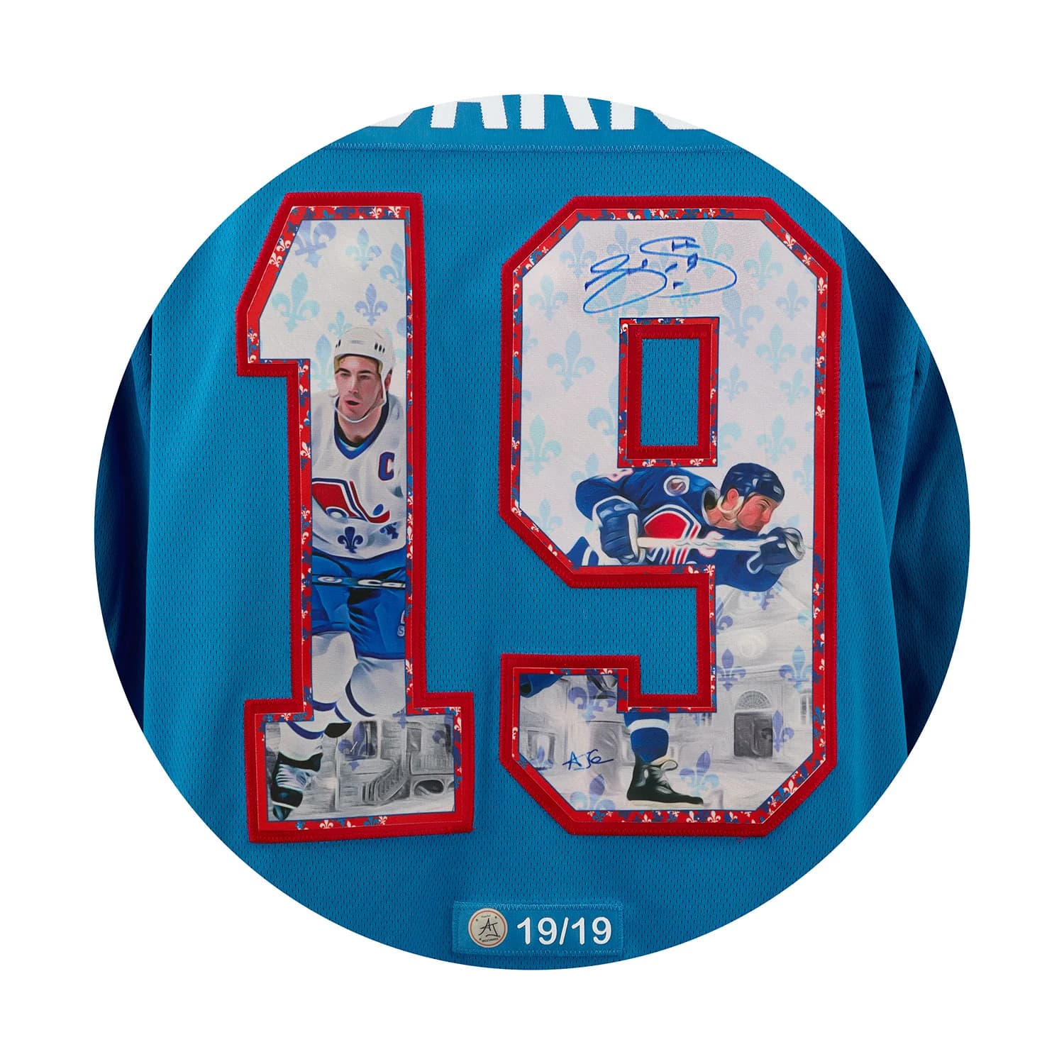 Joe Sakic Signed Quebec Nordiques Winter Fleurs-De-Lis Art Jersey #19/19 Joe Sakic Jersey joe-sakic-quebec-nordiques-winter-fleurs, view 3, supplier stock photo