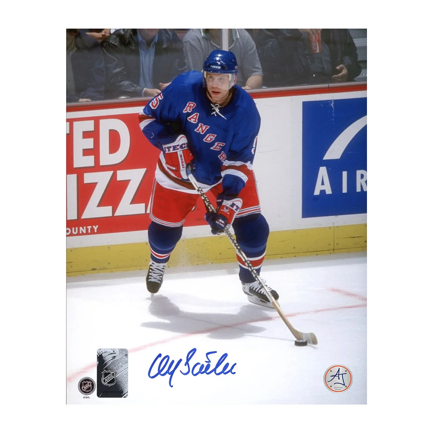 Ulf Samuelsson Autographed New York Rangers Stickhandling 8x10 Photo Ulf Samuelsson Photo 8x10-stickhandling, New York Rangers, supplier stock photo