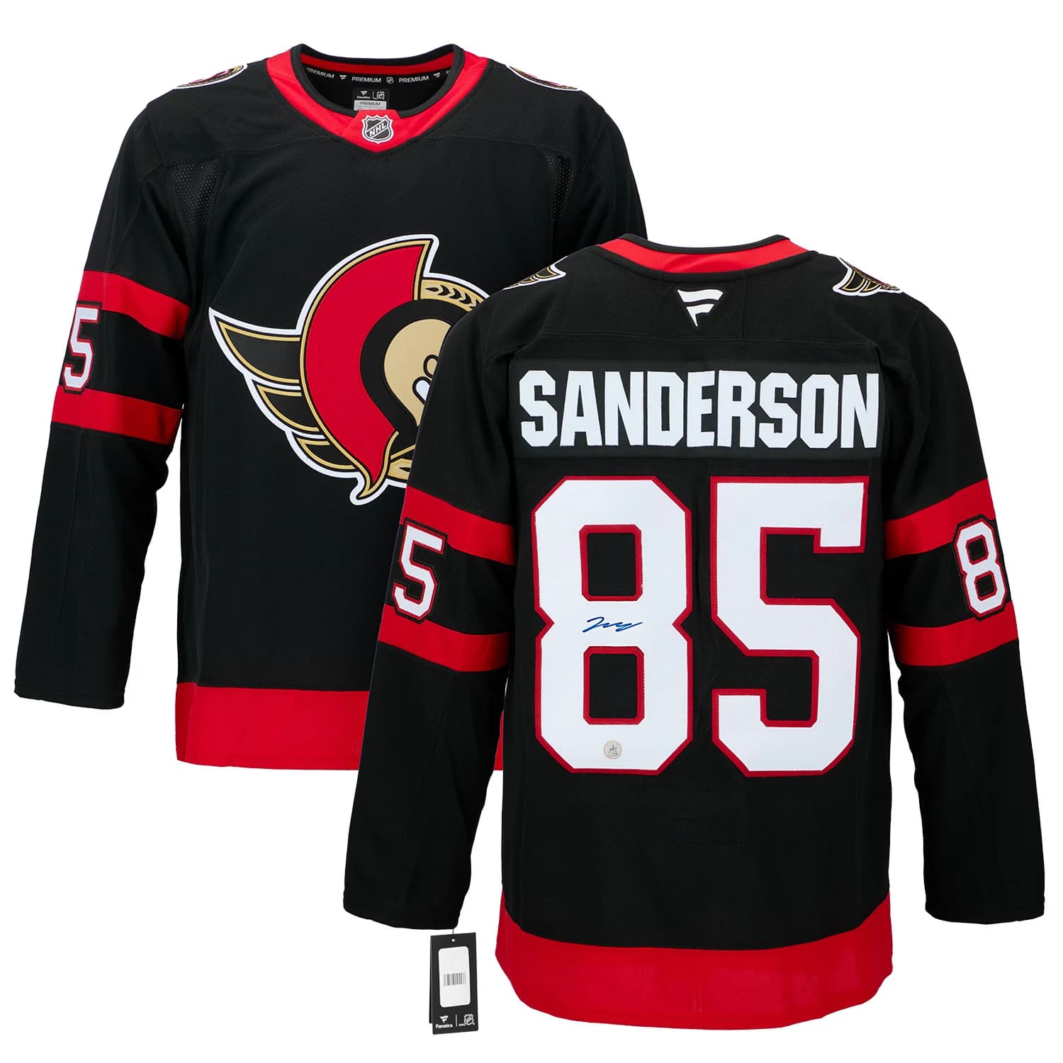 Jake Sanderson Autographed Ottawa Senators Fanatics Premium Jersey Jake Sanderson Jersey premium, Ottawa Senators, view 3, supplier stock photo