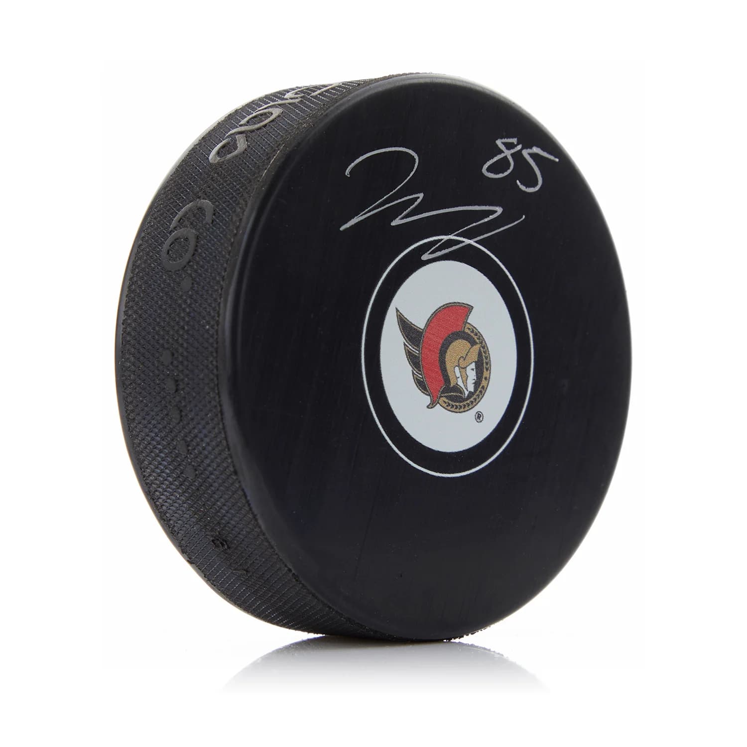 Jake Sanderson Autographed Ottawa Senators Hockey Puck Jake Sanderson Puck hockey, Ottawa Senators, supplier stock photo