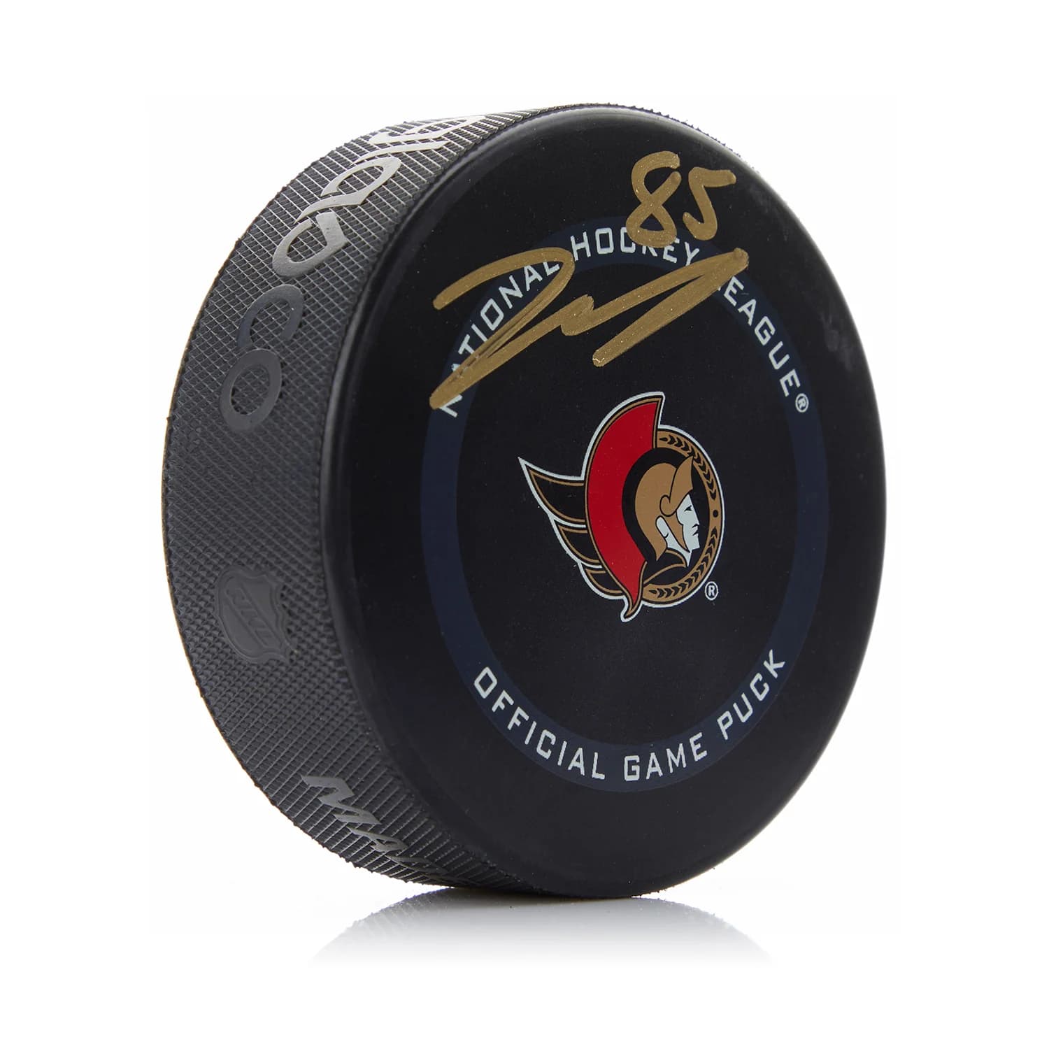 Jake Sanderson Autographed Ottawa Senators Official Game Puck Jake Sanderson Puck game, Ottawa Senators, supplier stock photo