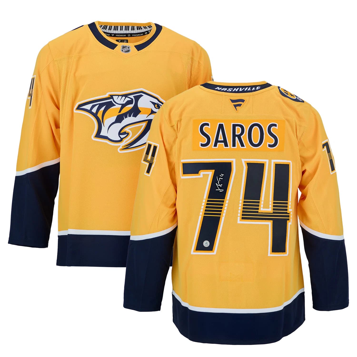 Juuse Saros Autographed Nashville Predators Fanatics Premium Jersey Juuse Saros Jersey premium, Nashville Predators, view 3, supplier stock photo