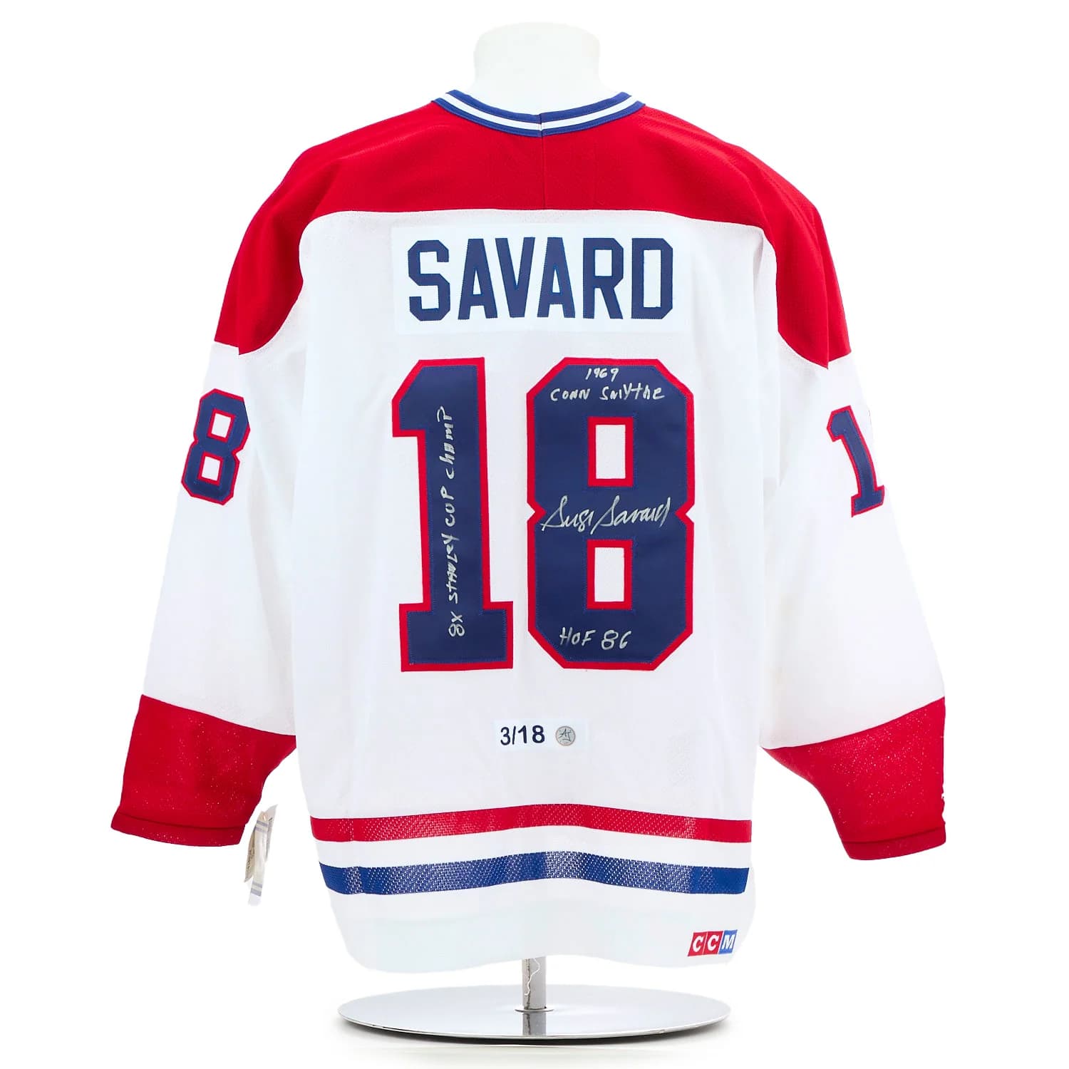 Serge Savard Montreal Canadiens Signed Career Stats CCM Jersey #3/18 Serge Savard Jersey serge-savard-career-stats-ccm-3, Montreal Canadiens, supplier stock photo