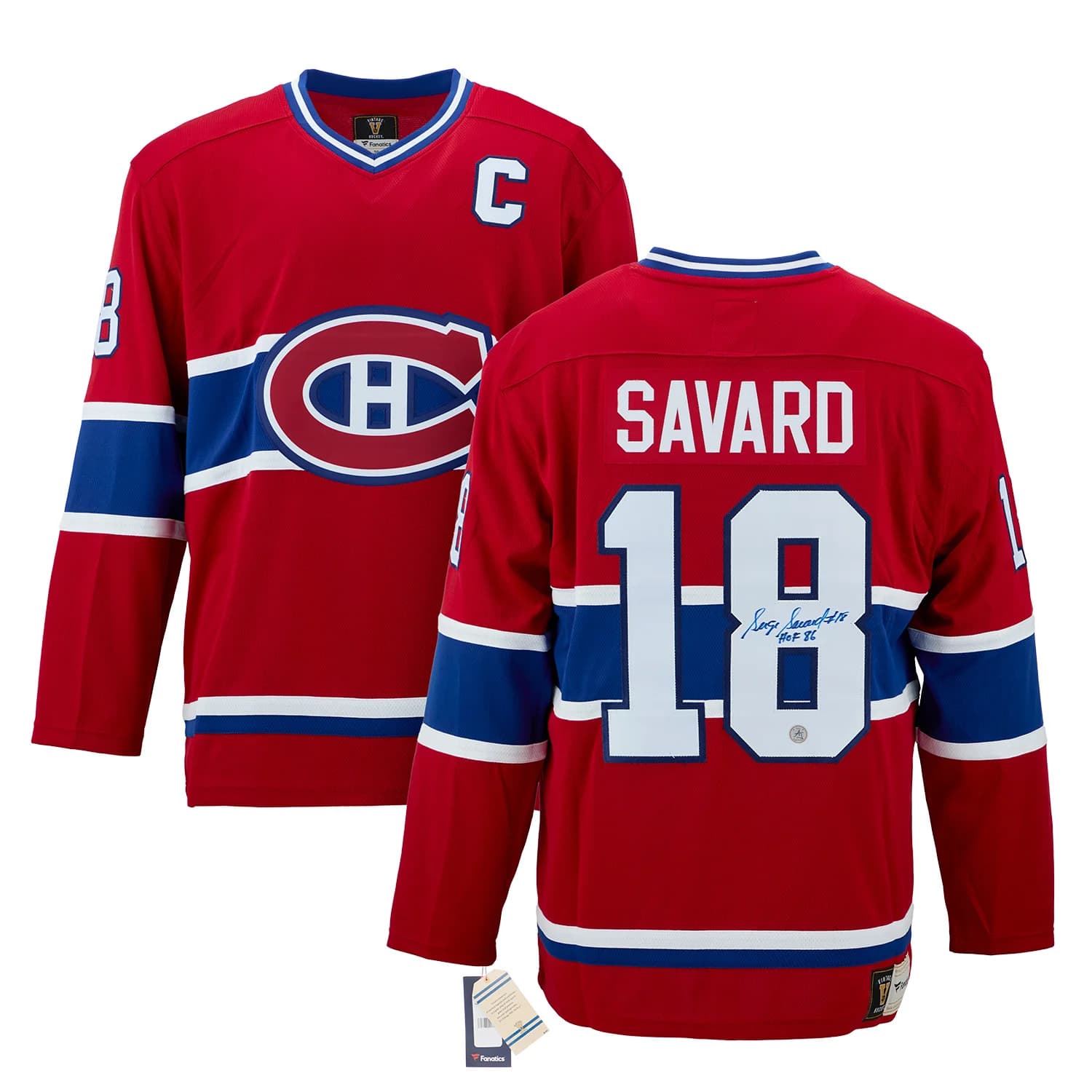 Serge Savard Signed Montreal Canadiens Fanatics Throwback Jersey with HOF Note Serge Savard Jersey throwback-hof-note, Montreal Canadiens, view 3, supplier stock photo