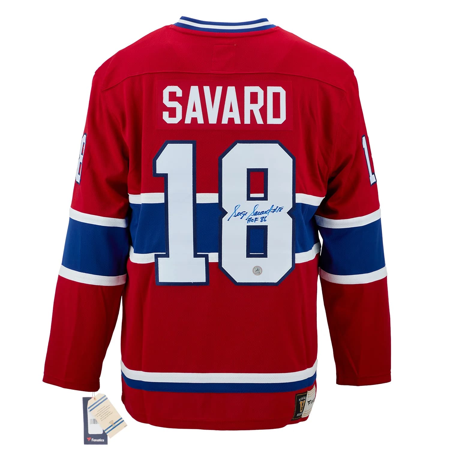 Serge Savard Signed Montreal Canadiens Fanatics Throwback Jersey with HOF Note Serge Savard Jersey throwback-hof-note, Montreal Canadiens, supplier stock photo
