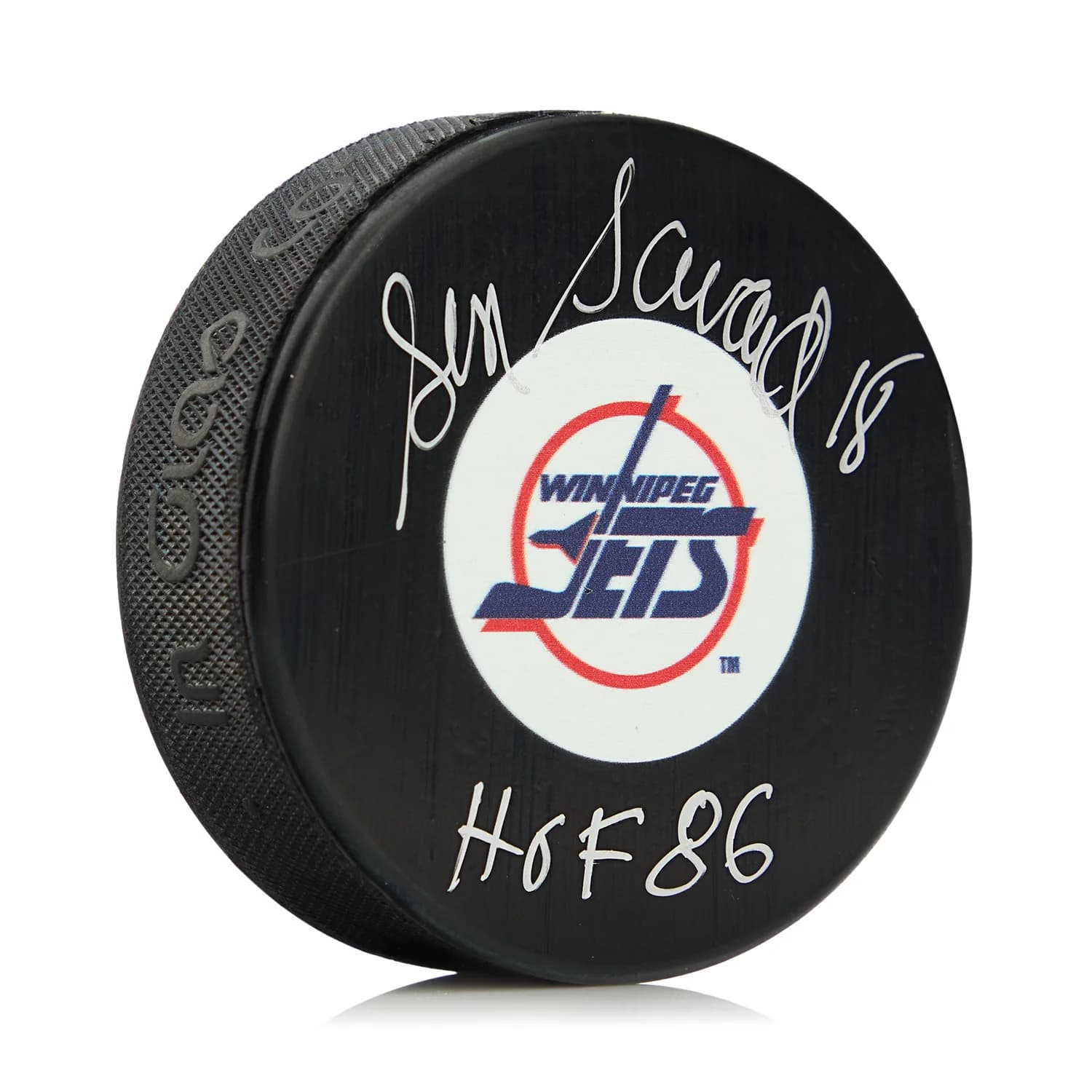 Serge Savard Signed Winnipeg Jets Hockey Puck with HOF Note Serge Savard Puck hockey-hof-note, Winnipeg Jets, supplier stock photo