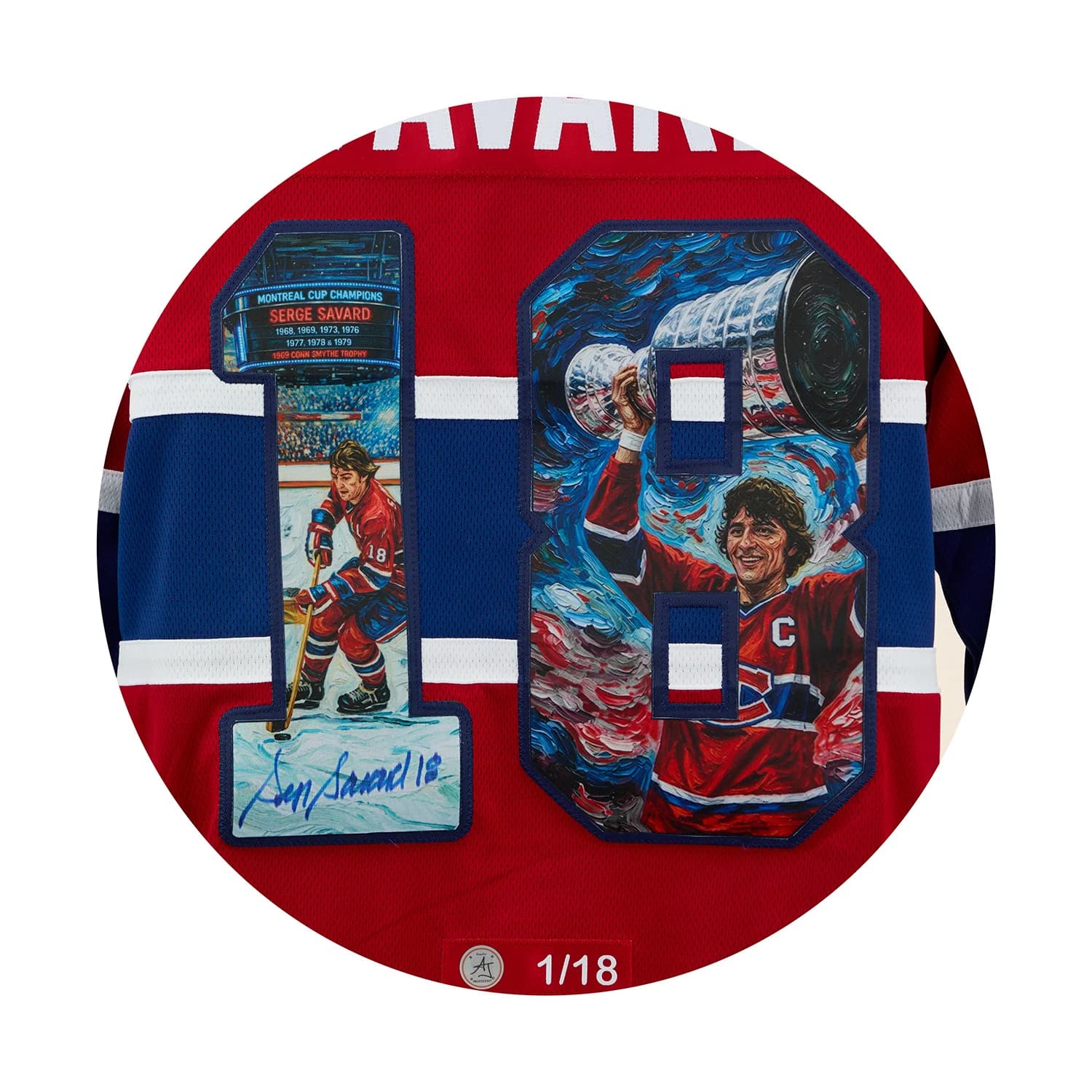 Serge Savard Signed Montreal Canadiens Impressionist Art Jersey #1/18 Serge Savard Jersey serge-savard-impressionist-art-1-18, Montreal Canadiens, view 3, supplier stock photo