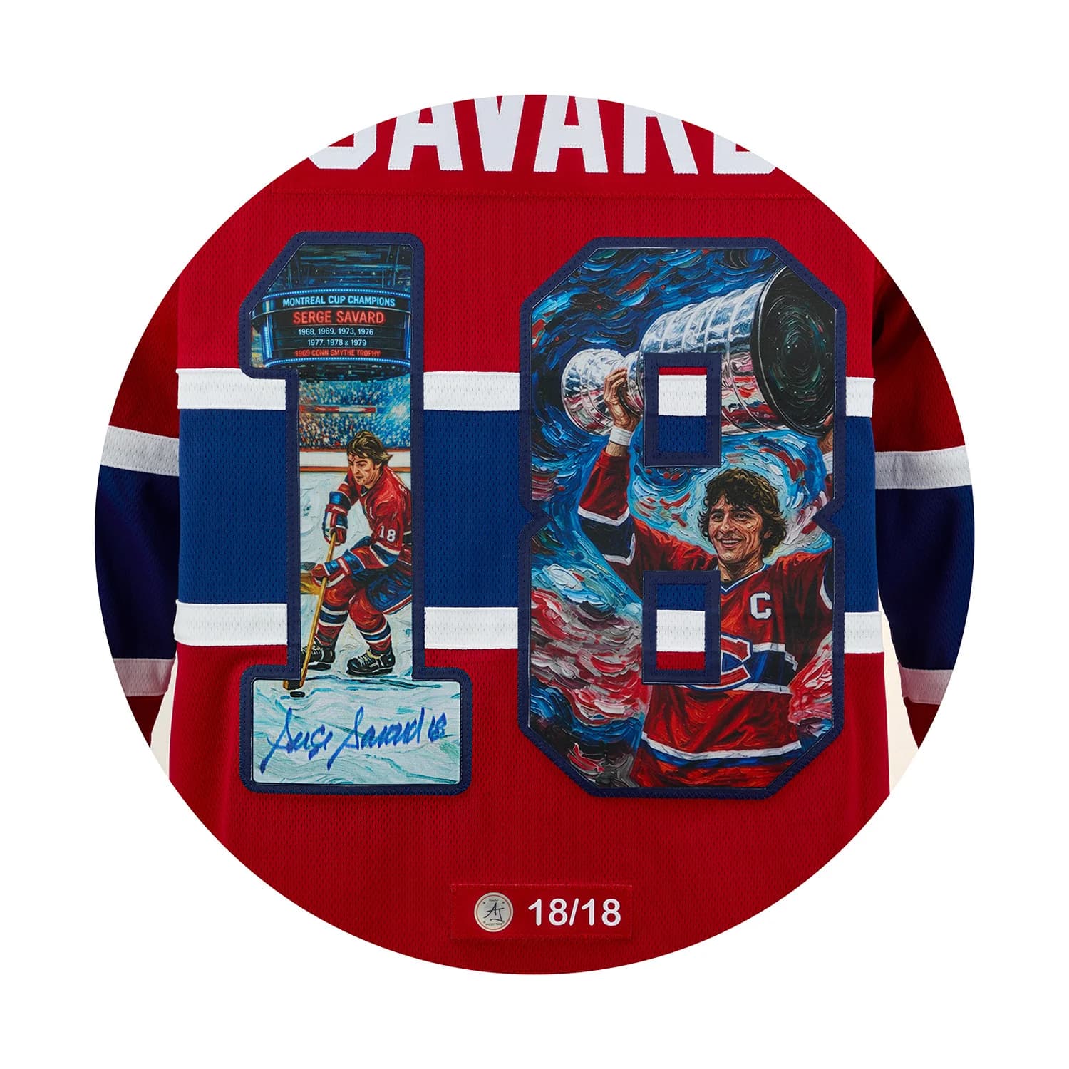 Serge Savard Signed Montreal Canadiens Impressionist Art Jersey #18/18 Serge Savard Jersey serge-savard-impressionist-art-18, Montreal Canadiens, view 3, supplier stock photo