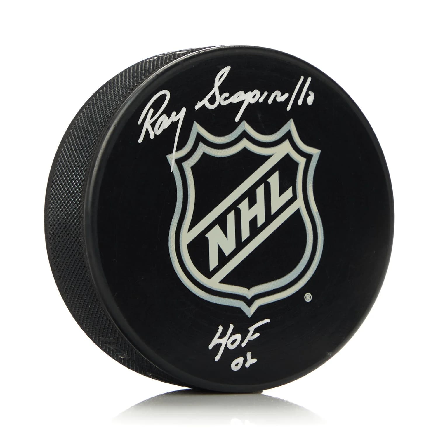 Ray Scapinello Signed NHL Hockey Puck with HOF Note Ray Scapinello Puck nhl-hockey-hof-note, supplier stock photo