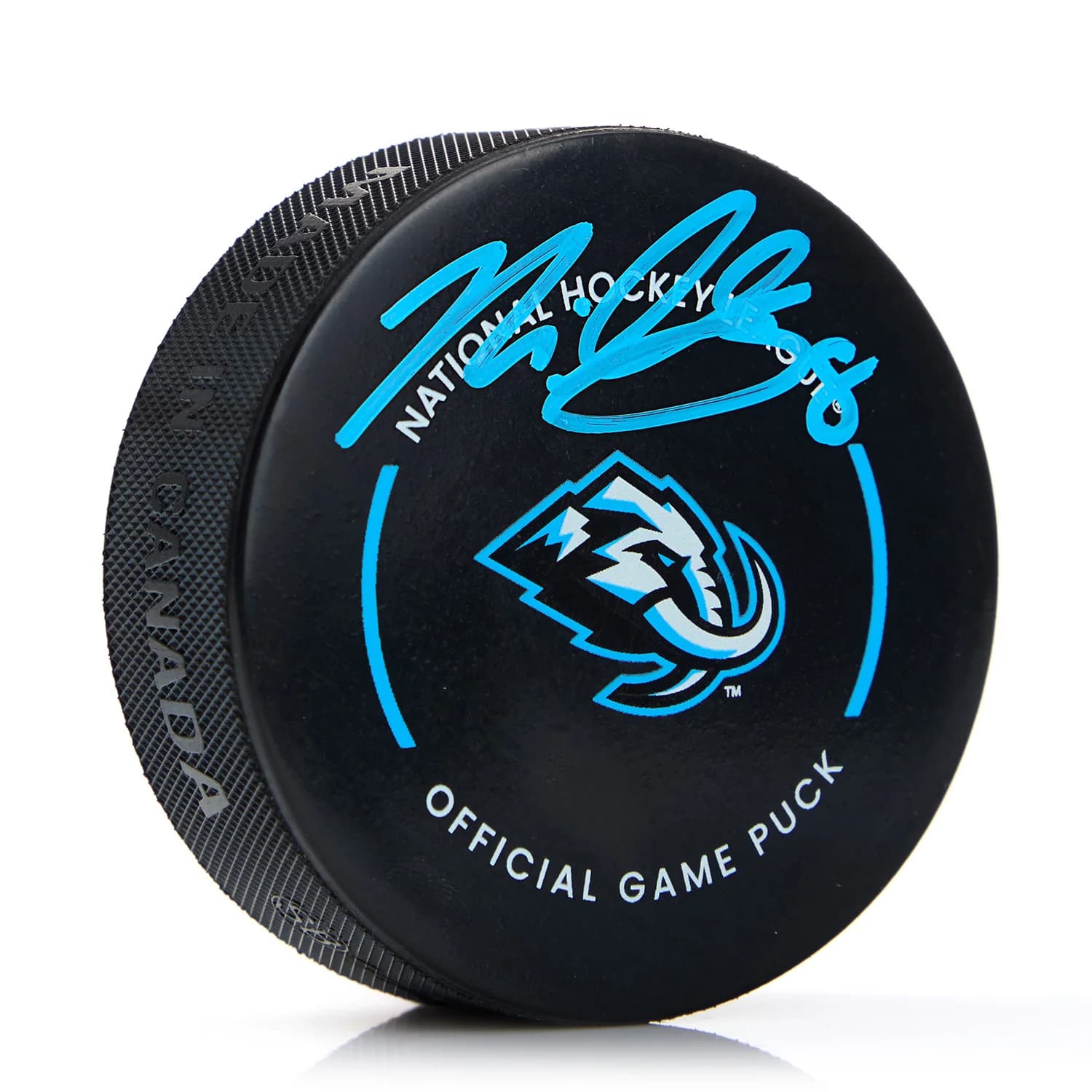 Nick Schmaltz Signed Utah Mammoth Official Game Puck Nick Schmaltz Puck utah-mammoth-game, supplier stock photo