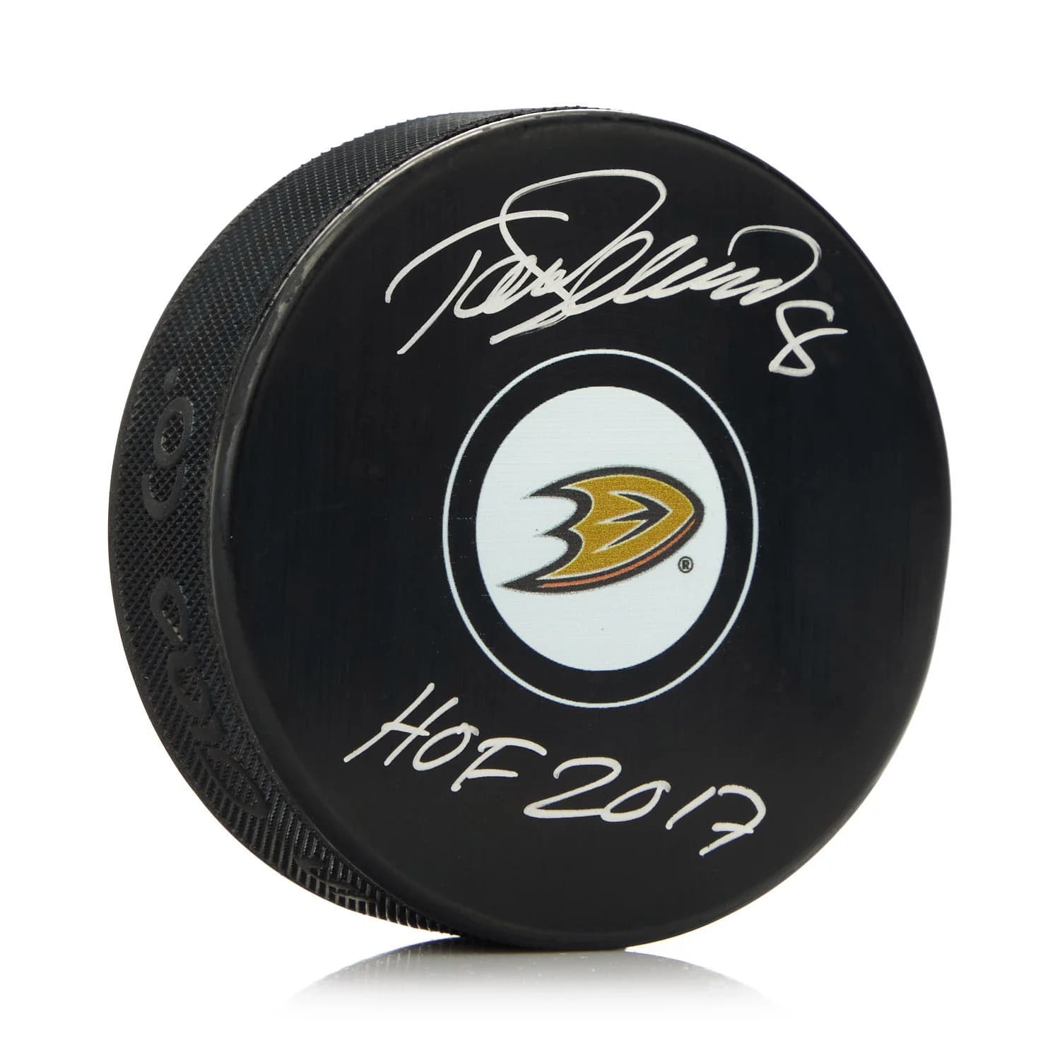 Teemu Selanne Autographed Anaheim Ducks Hockey Puck with HOF Note Teemu Selanne Puck hockey-hof-note, Anaheim Ducks, supplier stock photo