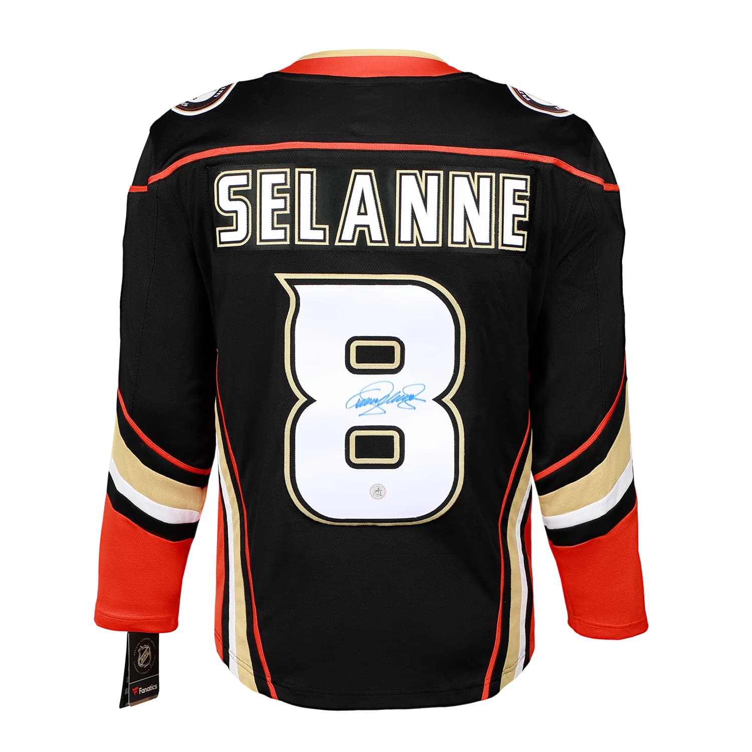 Teemu Selanne Signed Anaheim Ducks Black Fanatics Breakaway Jersey Teemu Selanne Jersey black-breakaway, Anaheim Ducks, supplier stock photo