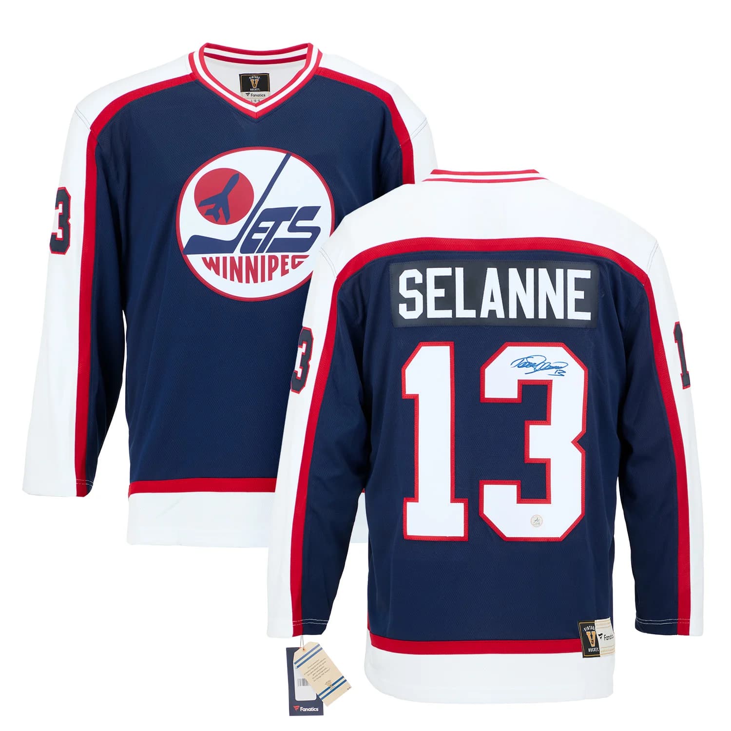 Teemu Selanne Autographed Winnipeg Jets Fanatics Throwback Jersey Teemu Selanne Jersey throwback, Winnipeg Jets, view 3, supplier stock photo