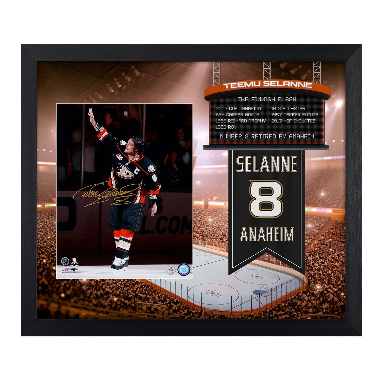 Teemu Selanne Signed Anaheim Ducks Retired Number Graphic 23x27 Frame Teemu Selanne Other 23x27-retired-number-graphic-frame, Anaheim Ducks, supplier stock photo