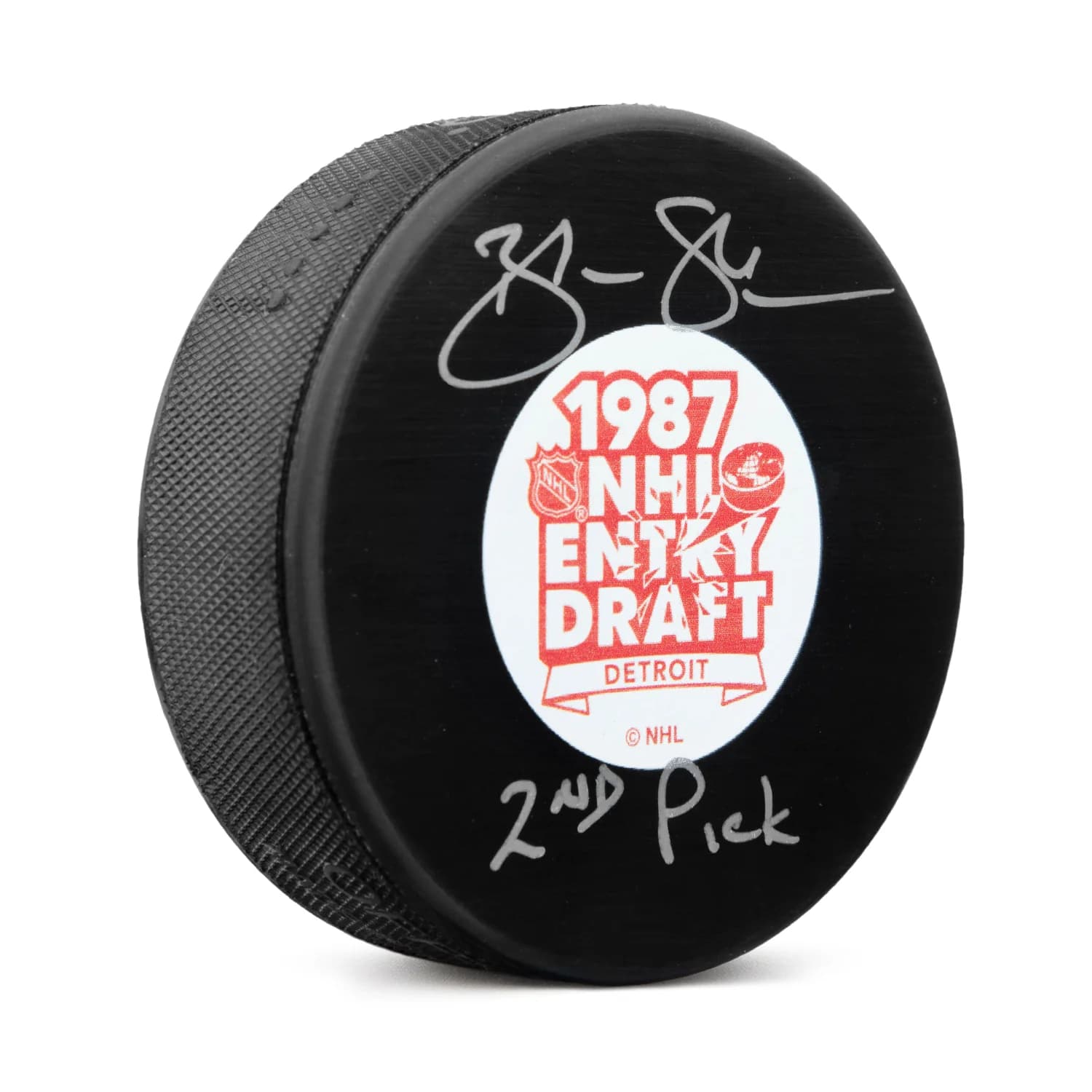 Brendan Shanahan Signed 1987 NHL Entry Draft Puck with 2nd Pick Note Brendan Shanahan Puck 1987-nhl-entry-draft-2nd-pick, supplier stock photo