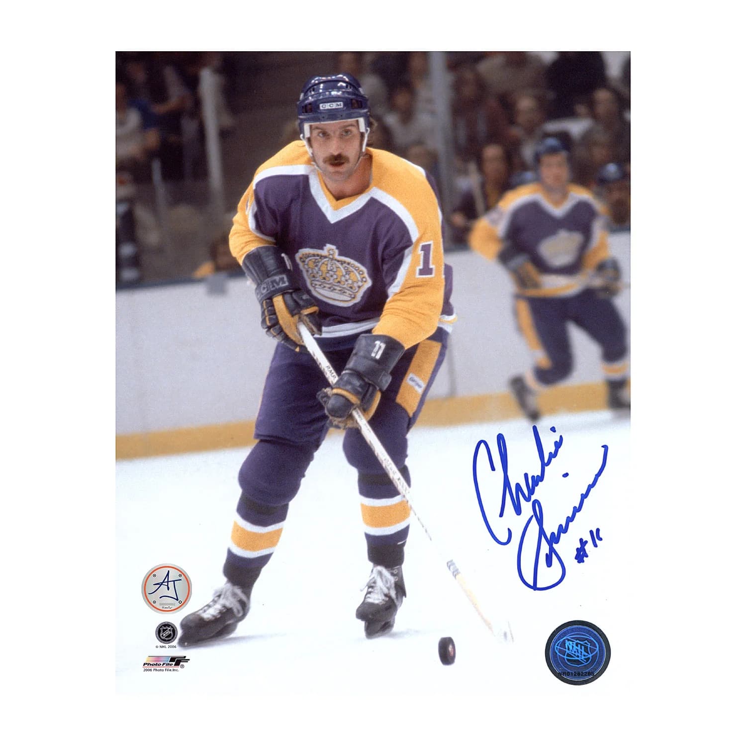 Charlie Simmer Autographed Los Angeles Kings Puck Rush 8x10 Photo Charlie Simmer Puck 8x10-rush, Los Angeles Kings, supplier stock photo