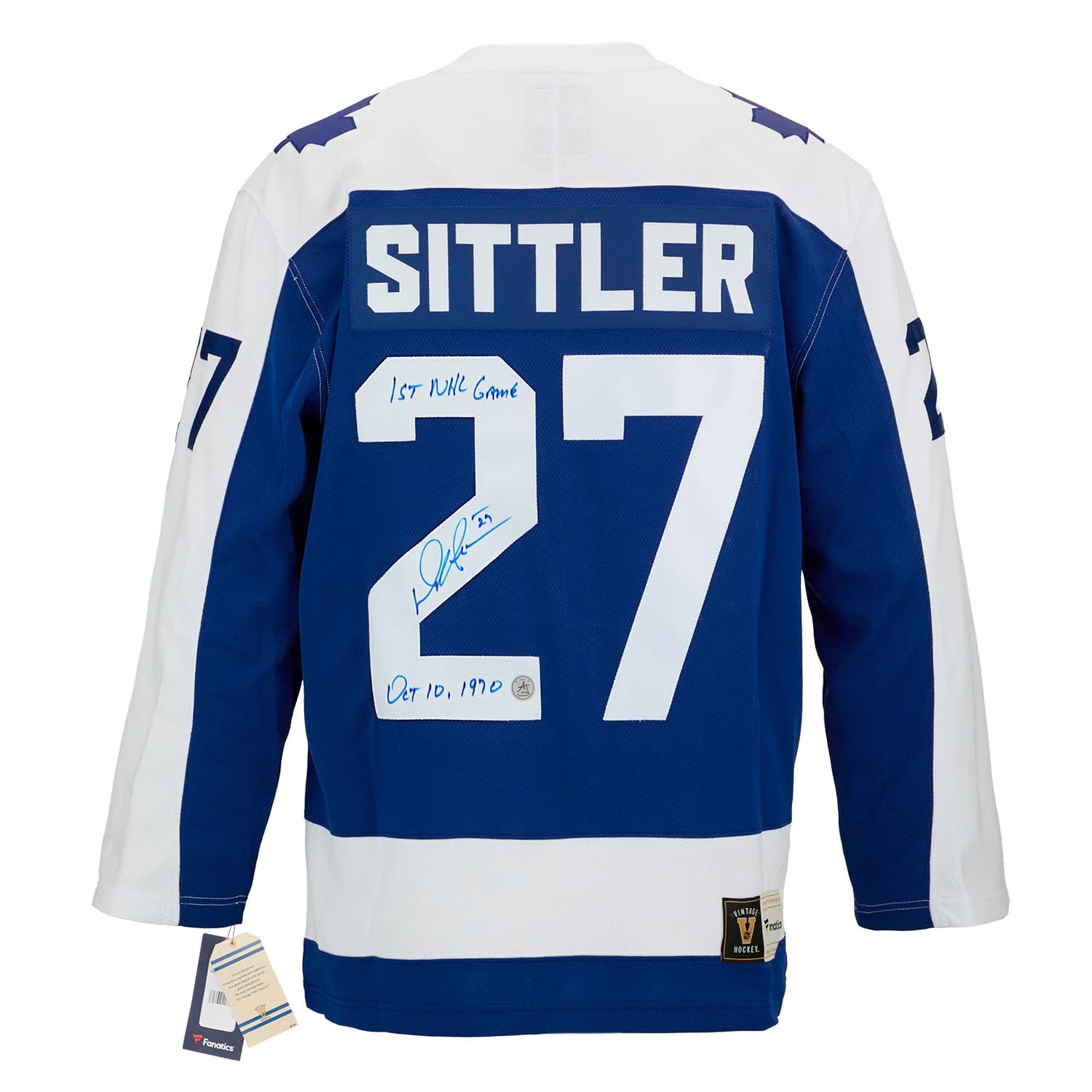 Darryl Sittler Signed & Dated 1st Game Toronto Maple Leafs Throwback Jersey Darryl Sittler Jersey dated-1st-game-throwback, Toronto Maple Leafs, supplier stock photo