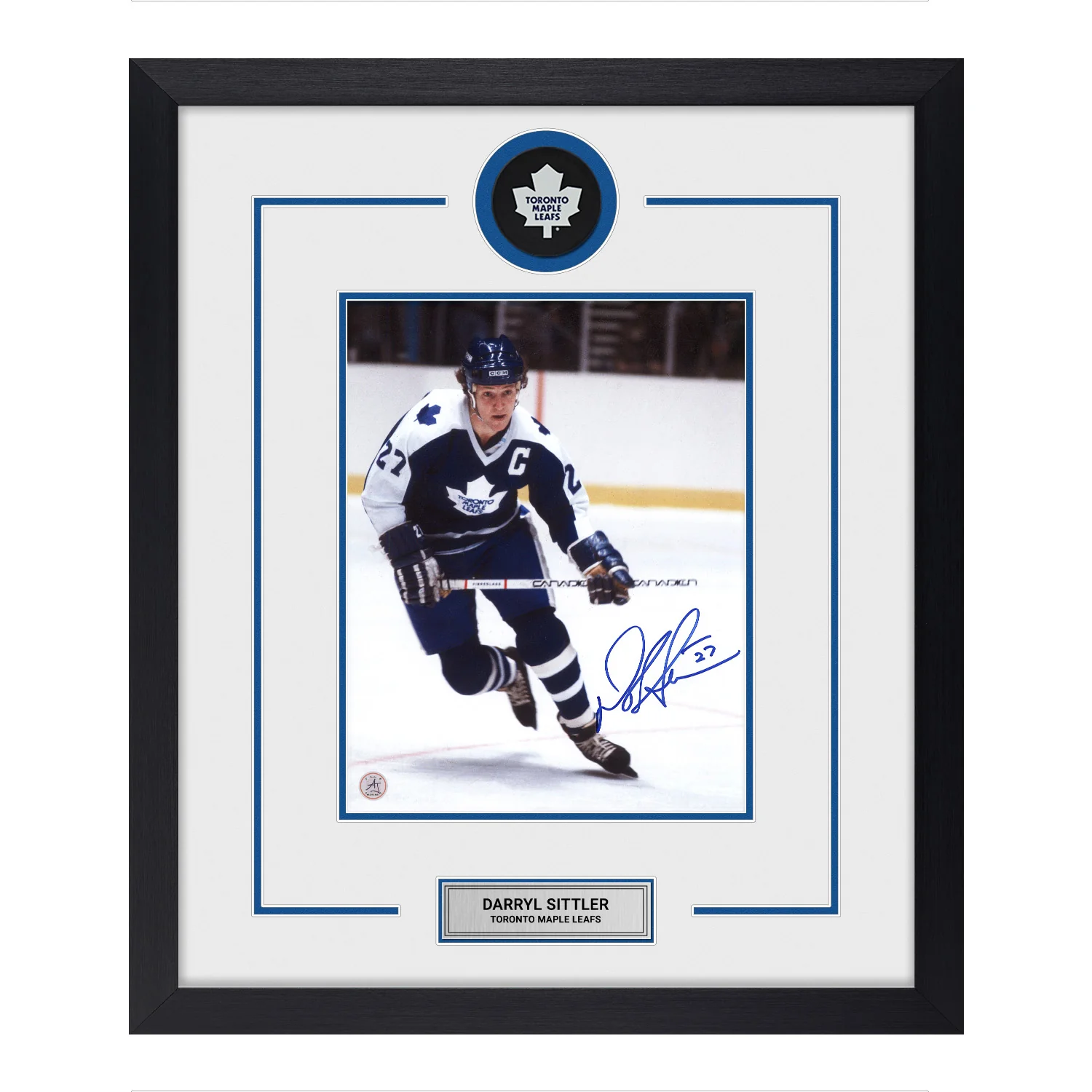 Darryl Sittler Autographed Toronto Maple Leafs Puck Logo 22x26 Frame Darryl Sittler Puck 22x26-logo-frame, Toronto Maple Leafs, supplier stock photo