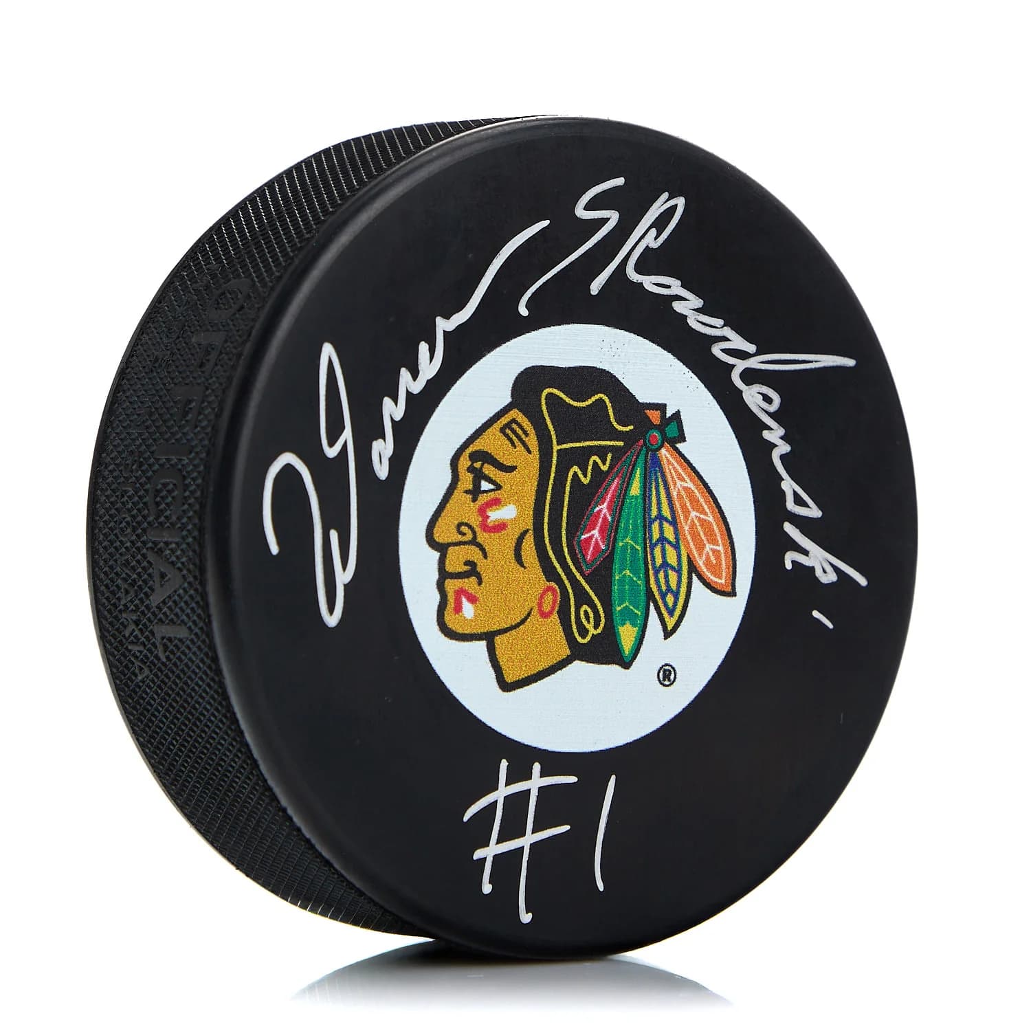 Warren Skorodenski Chicago Blackhawks Autographed Hockey Puck Warren Skorodenski Puck hockey, Chicago Blackhawks, supplier stock photo