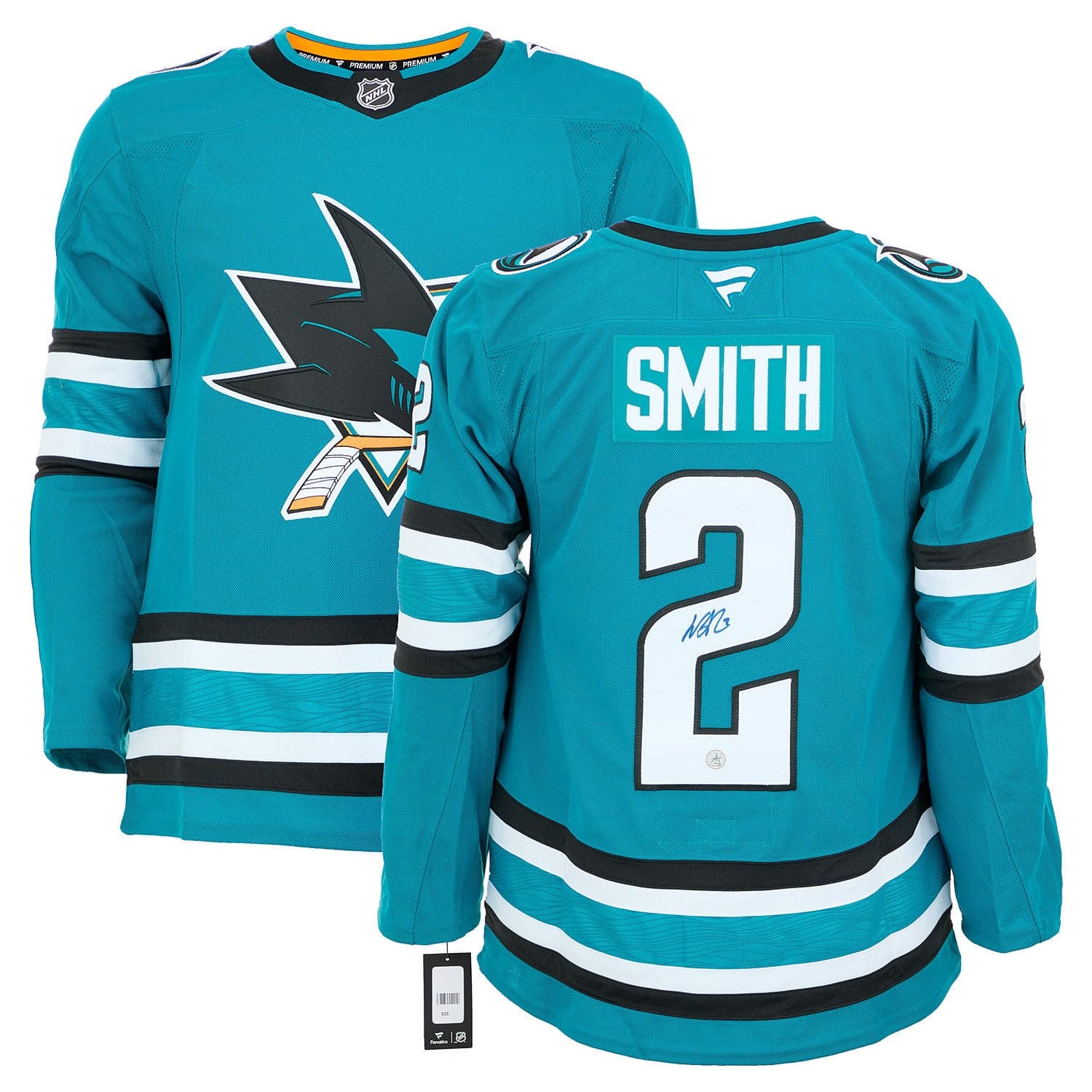 Will Smith Autographed San Jose Sharks Fanatics Premium Jersey Will Smith Jersey premium, San Jose Sharks, view 3, supplier stock photo