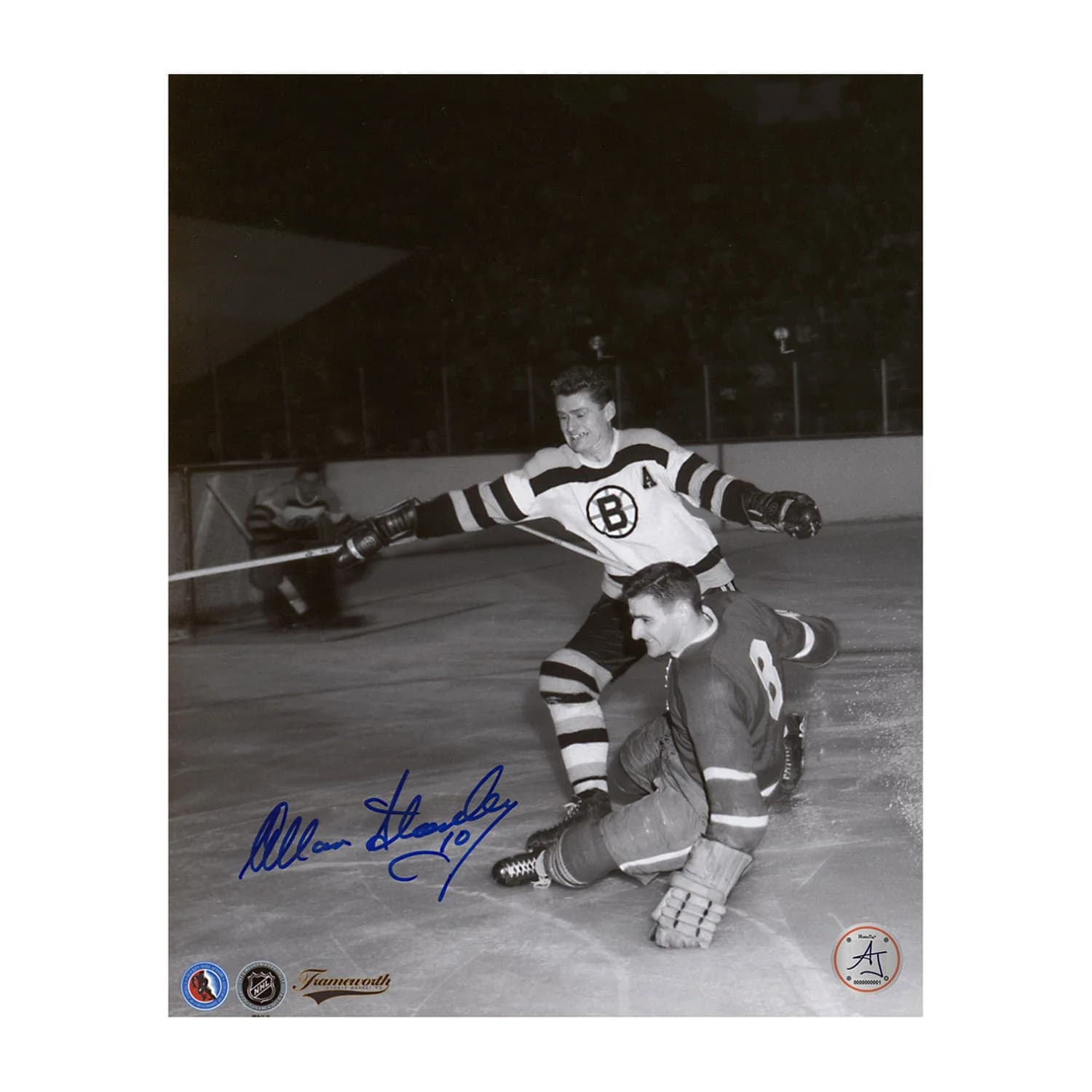 Allan Stanley Autographed Boston Bruins Black & White Action 8x10 Photo Allan Stanley Photo 8x10-black-white-action, Boston Bruins, supplier stock photo